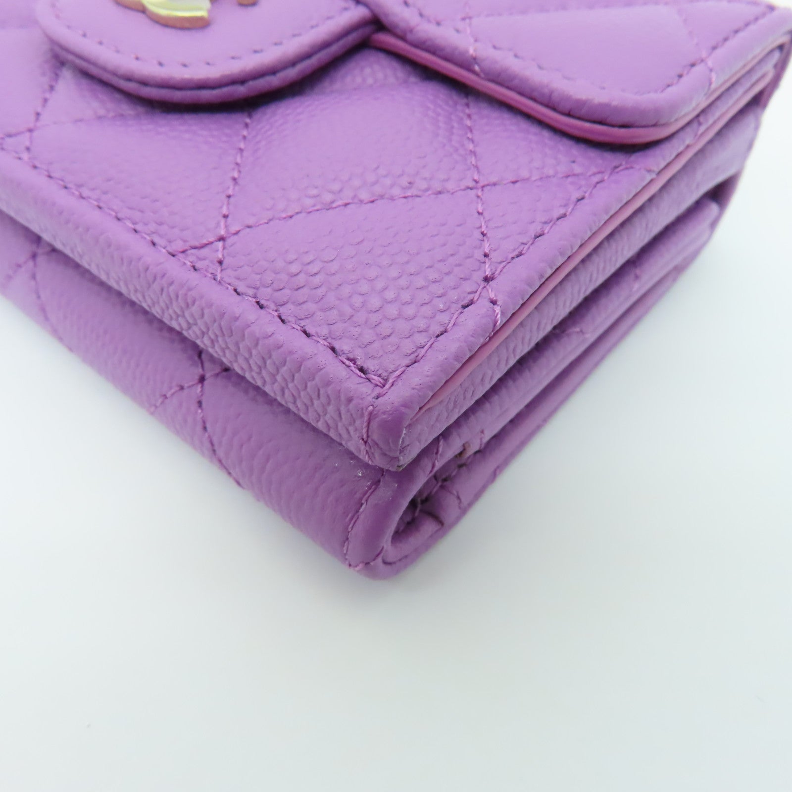 CHANEL 菱格Caviar皮革Wallet金扣錢包紫色