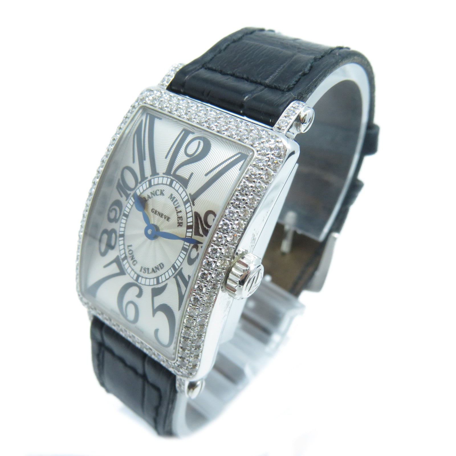 FRANCK MULLER Long Island 18K白金/皮革石英機芯手錶黑色/白色