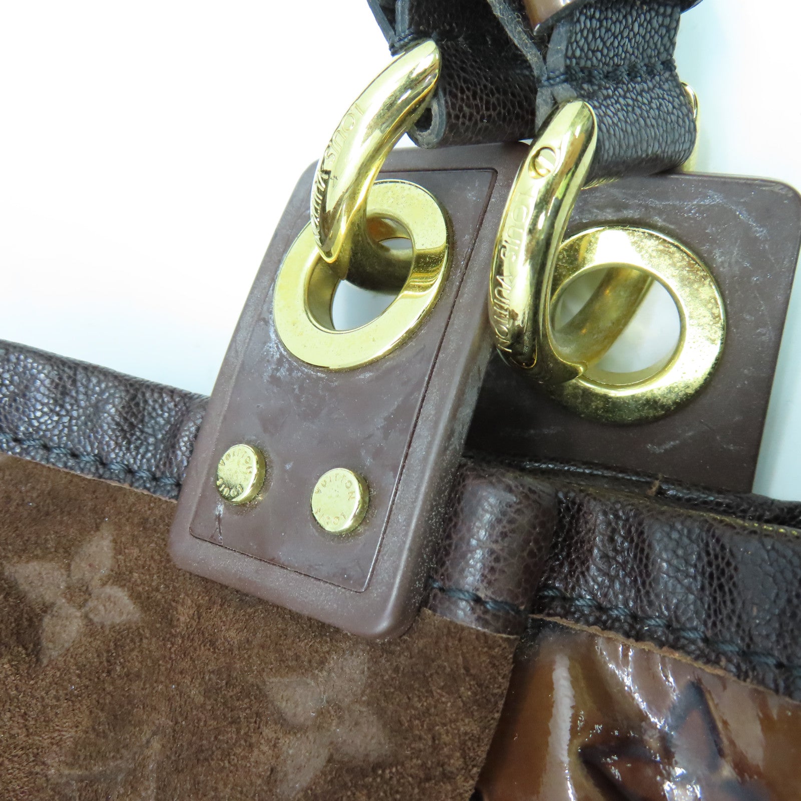 LOUIS VUITTON 麂皮皮革/漆皮皮革Irene Shoulder Bag金扣肩背袋啡色