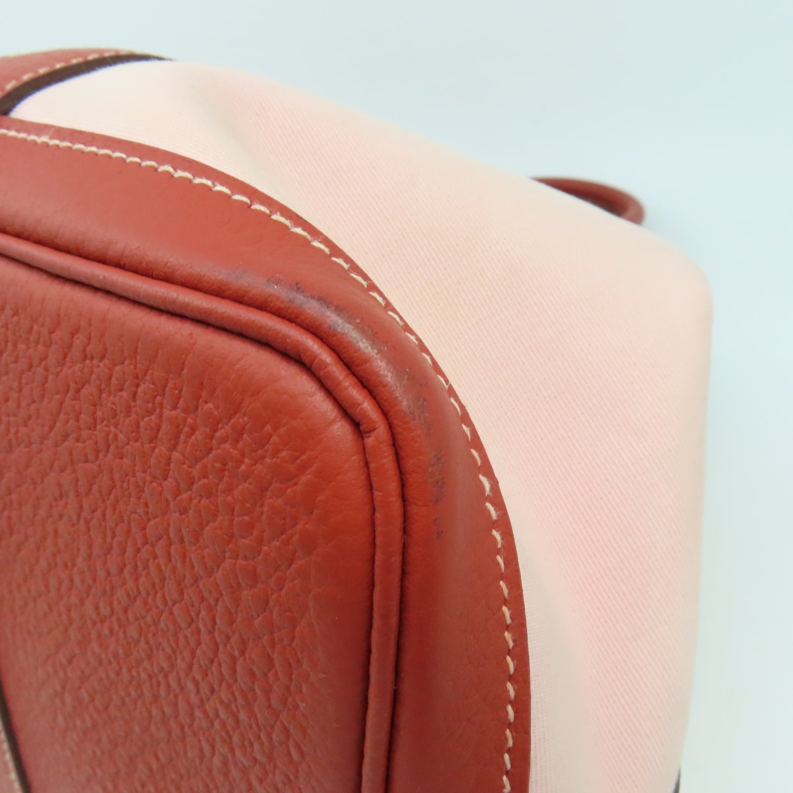 HERMES 帆布GardenParty PM銀扣手挽袋磚塊紅色