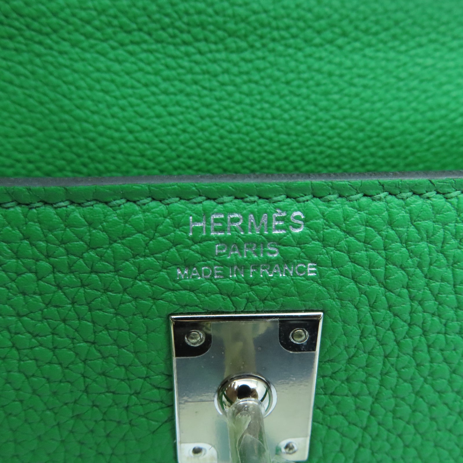 HERMES Togo皮革Kelly 25 2Way Hand Bag银扣手挽肩背两用袋1K/绿色