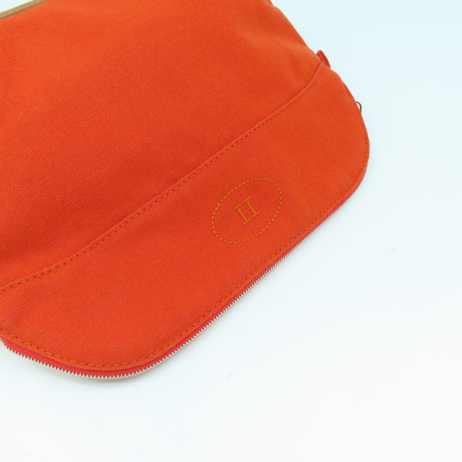 HERMES 帆布Bolide Travel Case銀扣手拿包橙色