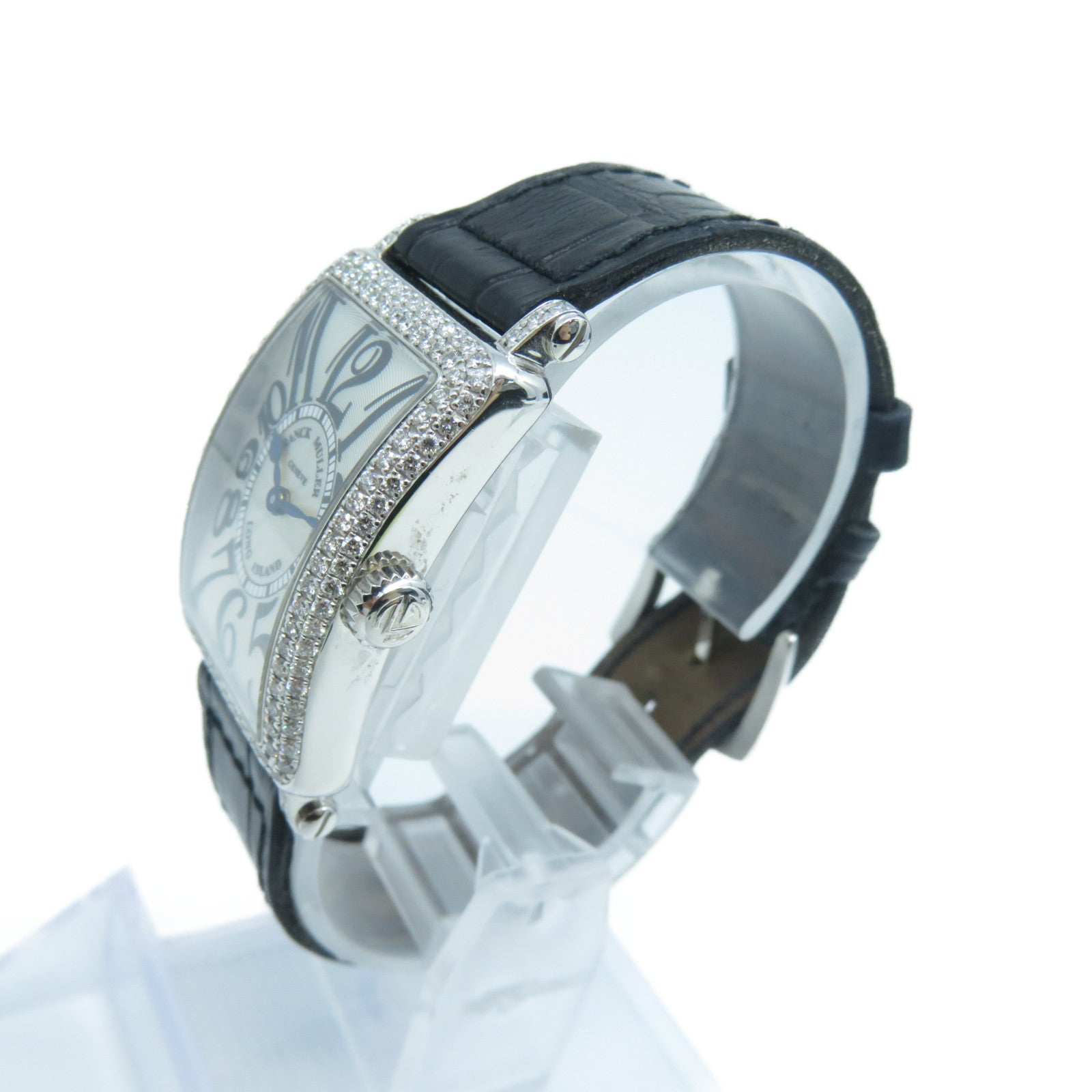 FRANCK MULLER Long Island 18K白金/皮革石英機芯手錶黑色/白色