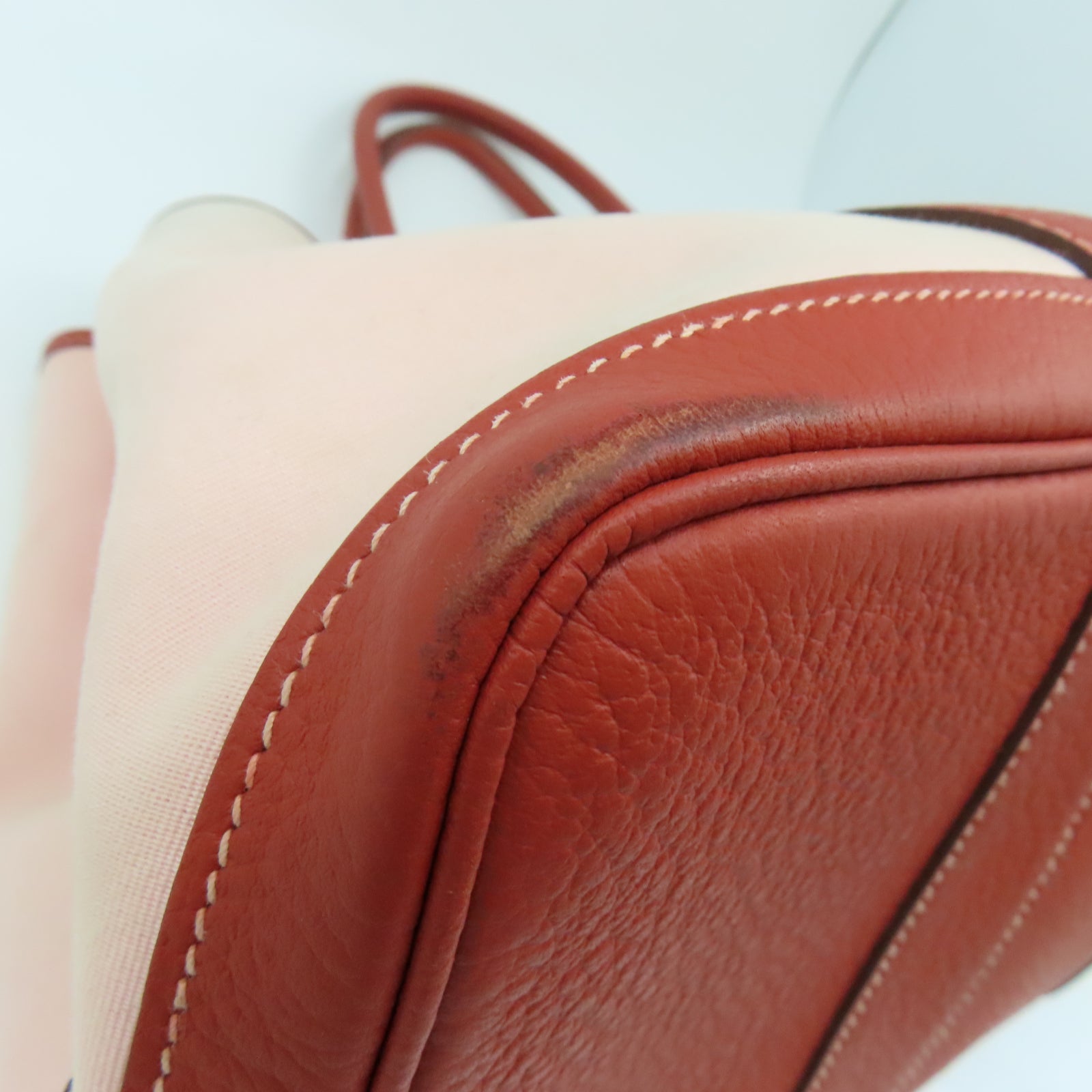 HERMES 帆布GardenParty PM銀扣手挽袋磚塊紅色