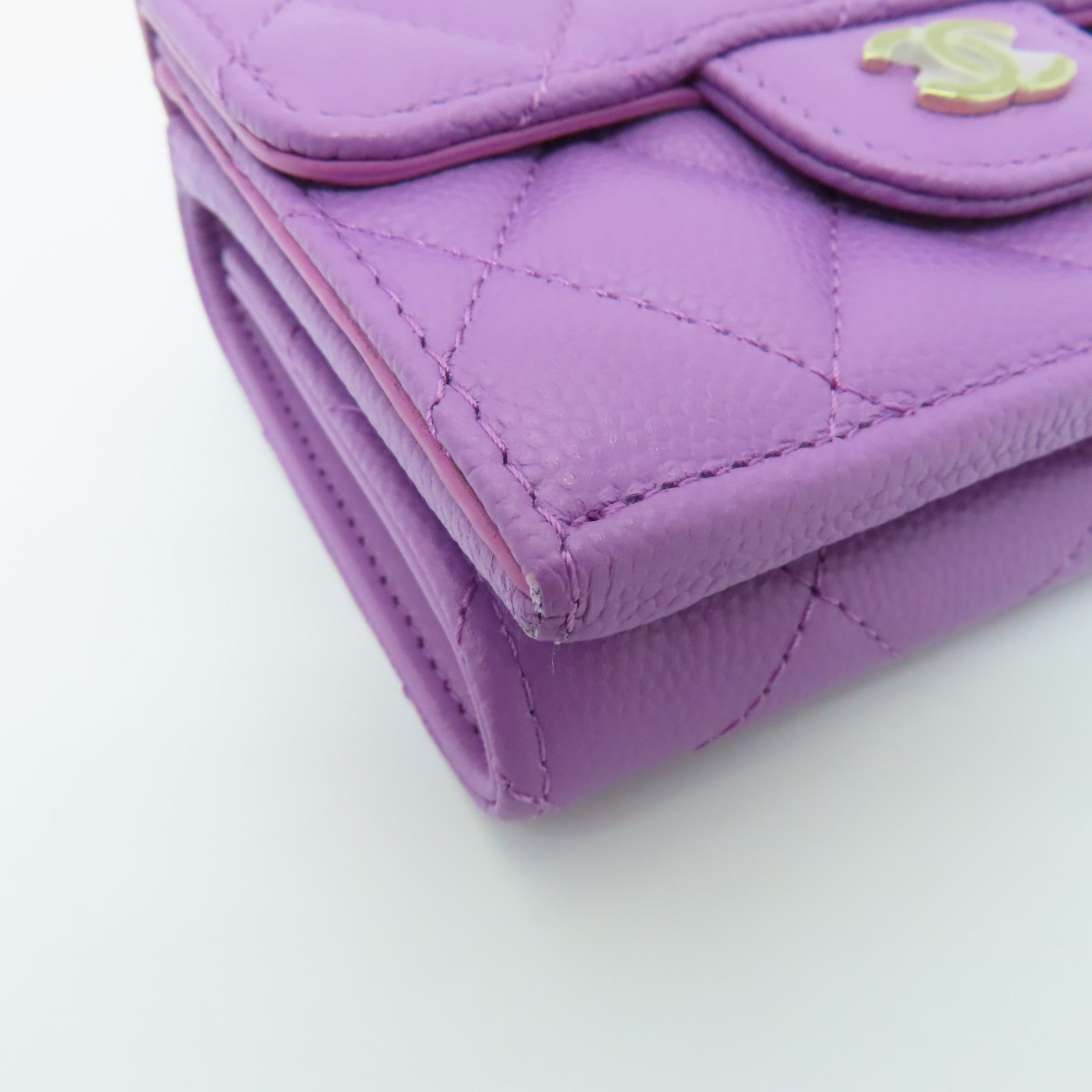 CHANEL 菱格Caviar皮革Wallet金扣錢包紫色