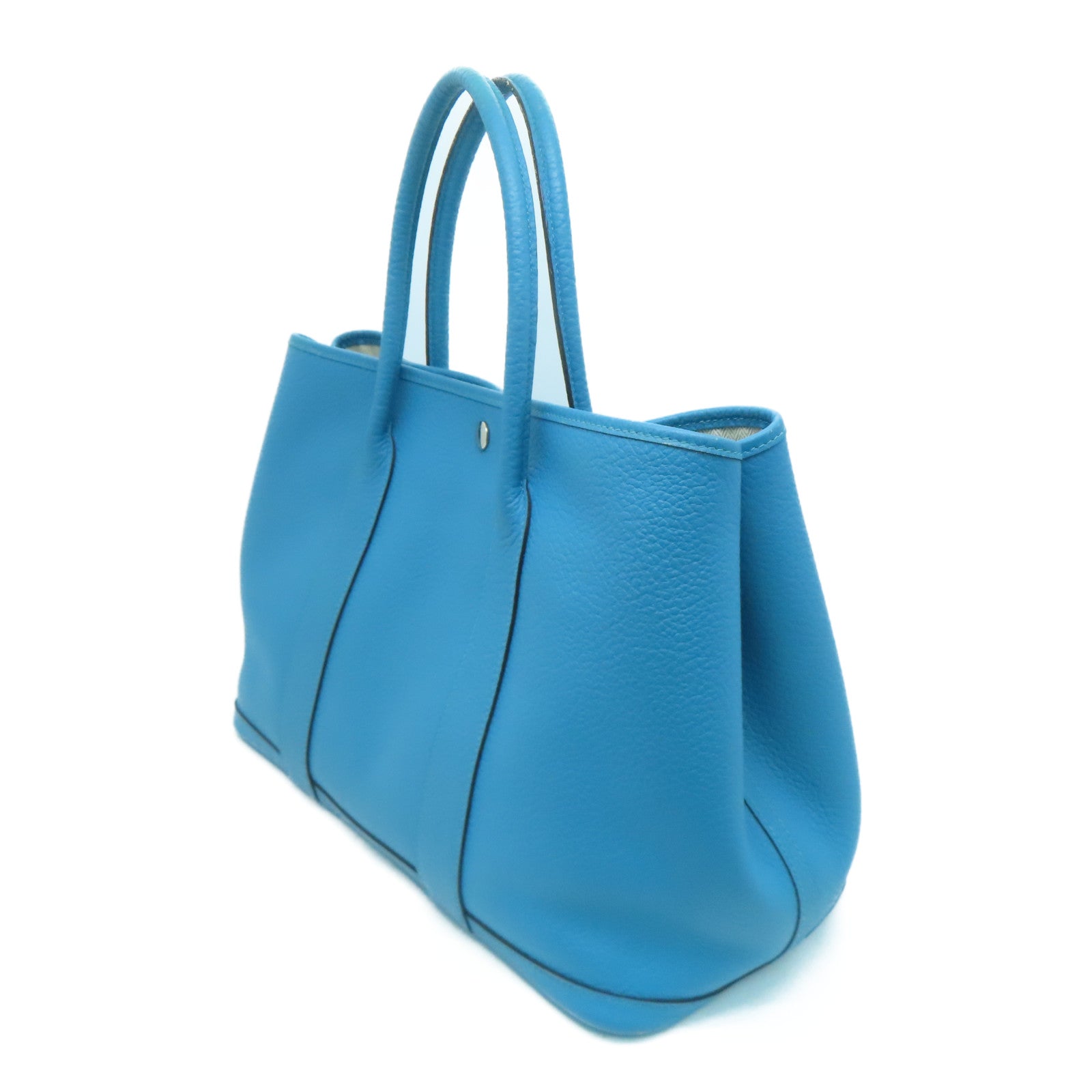 HERMES 【激減優惠】Negonda皮革GardenParty PM金色手挽袋藍色
