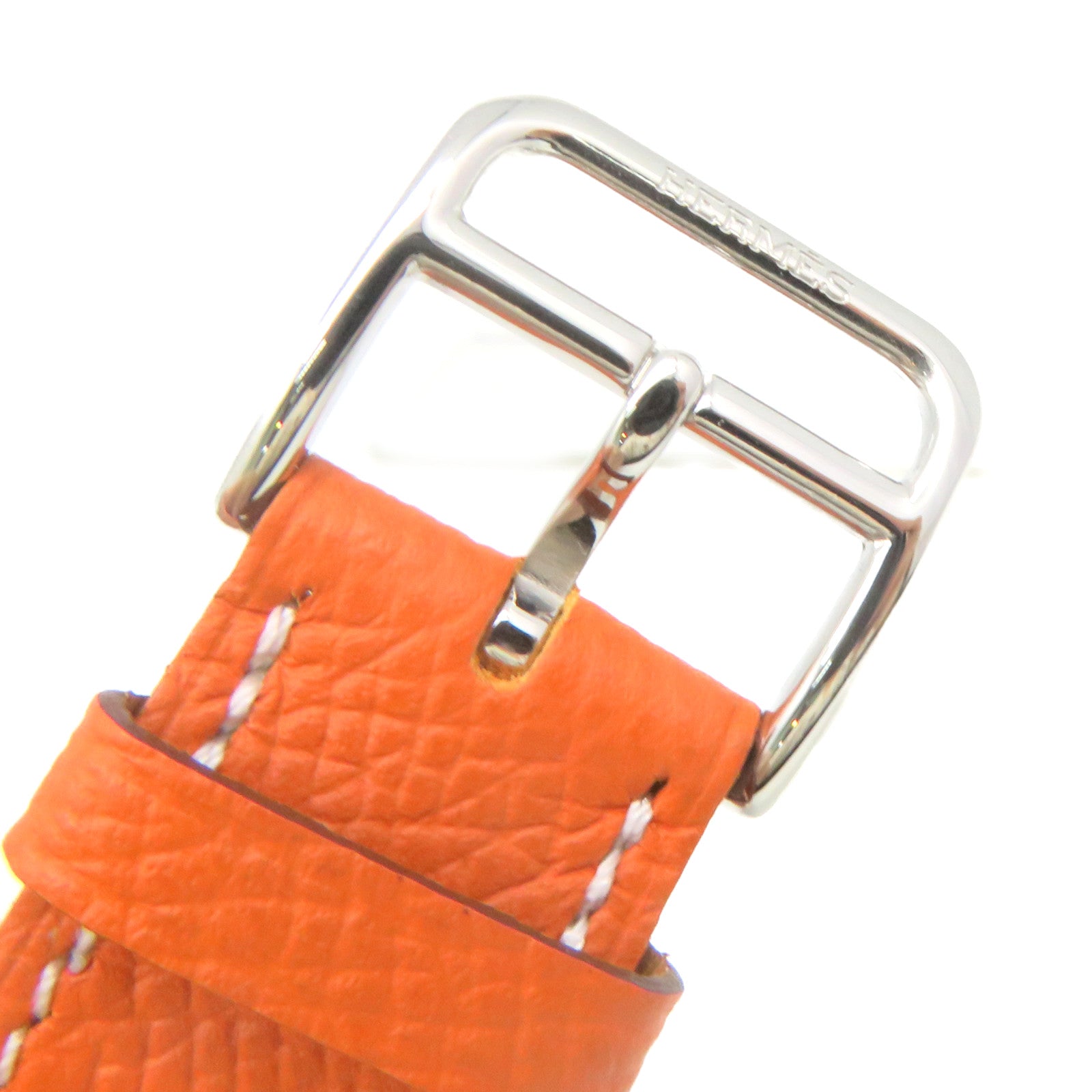 HERMES Heure H Small Watch不锈钢/皮革带手表石英机芯白色/橙色