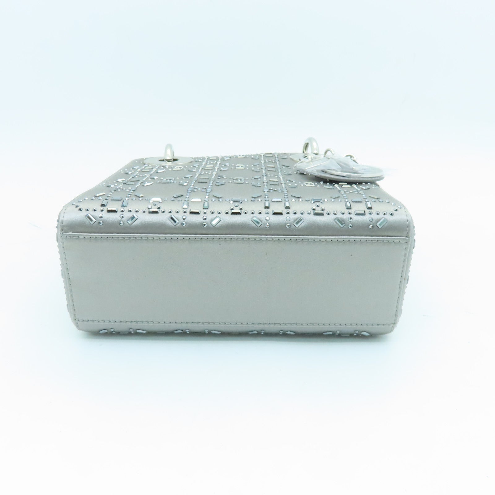 Dior Silk Mini Lady Dior Silver Buckle Handle Shoulder Bag Silver