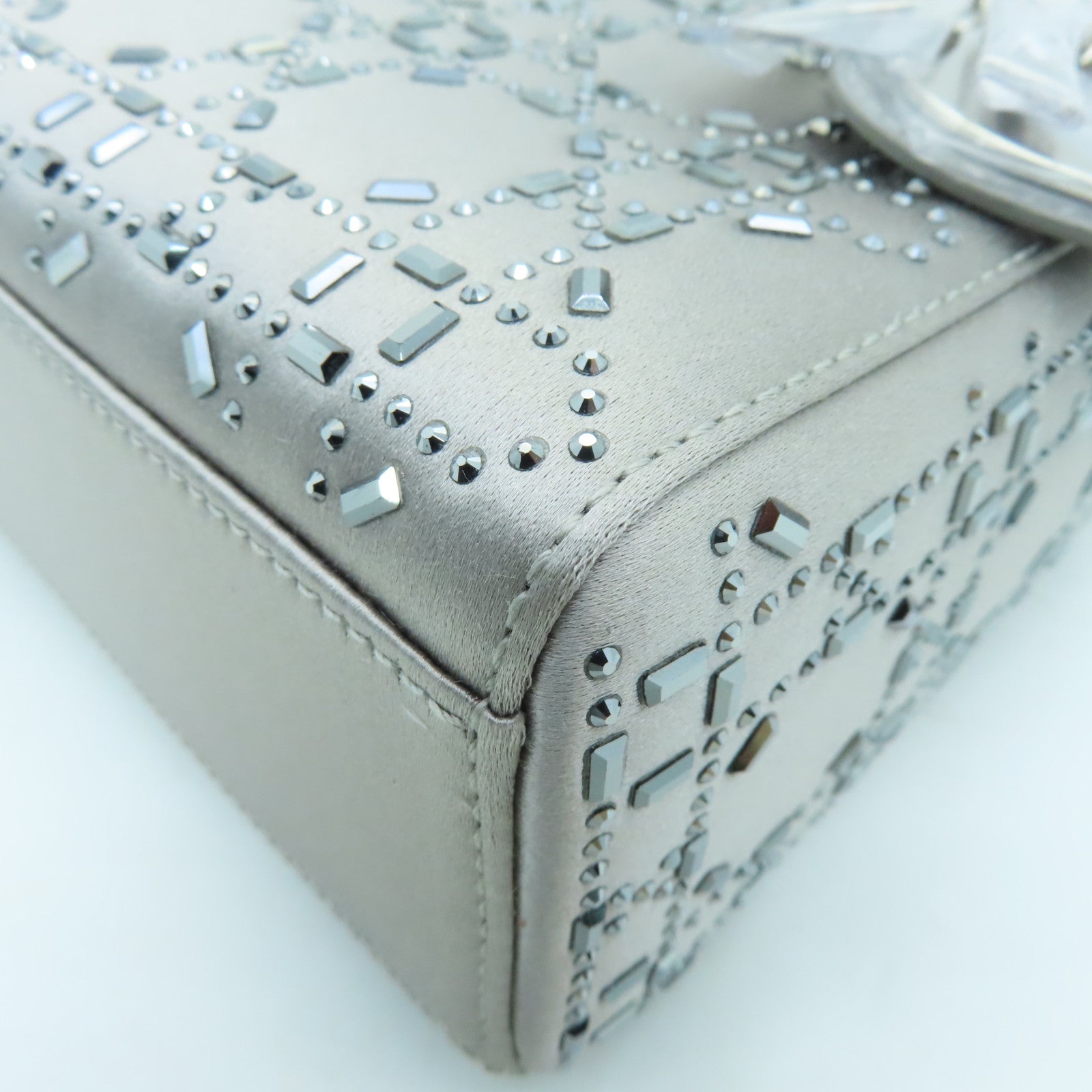 Dior Silk Mini Lady Dior Silver Buckle Handle Shoulder Bag Silver