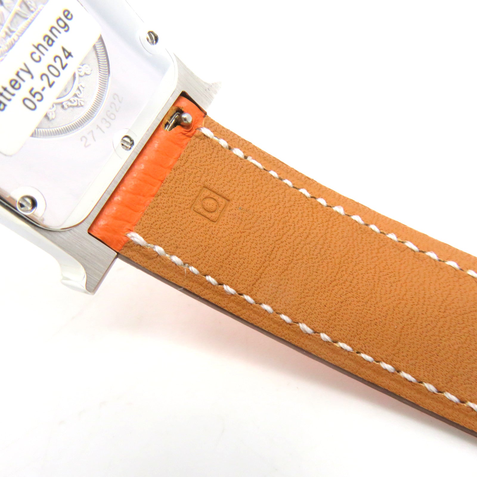 HERMES Heure H Small Watch不锈钢/皮革带手表石英机芯白色/橙色