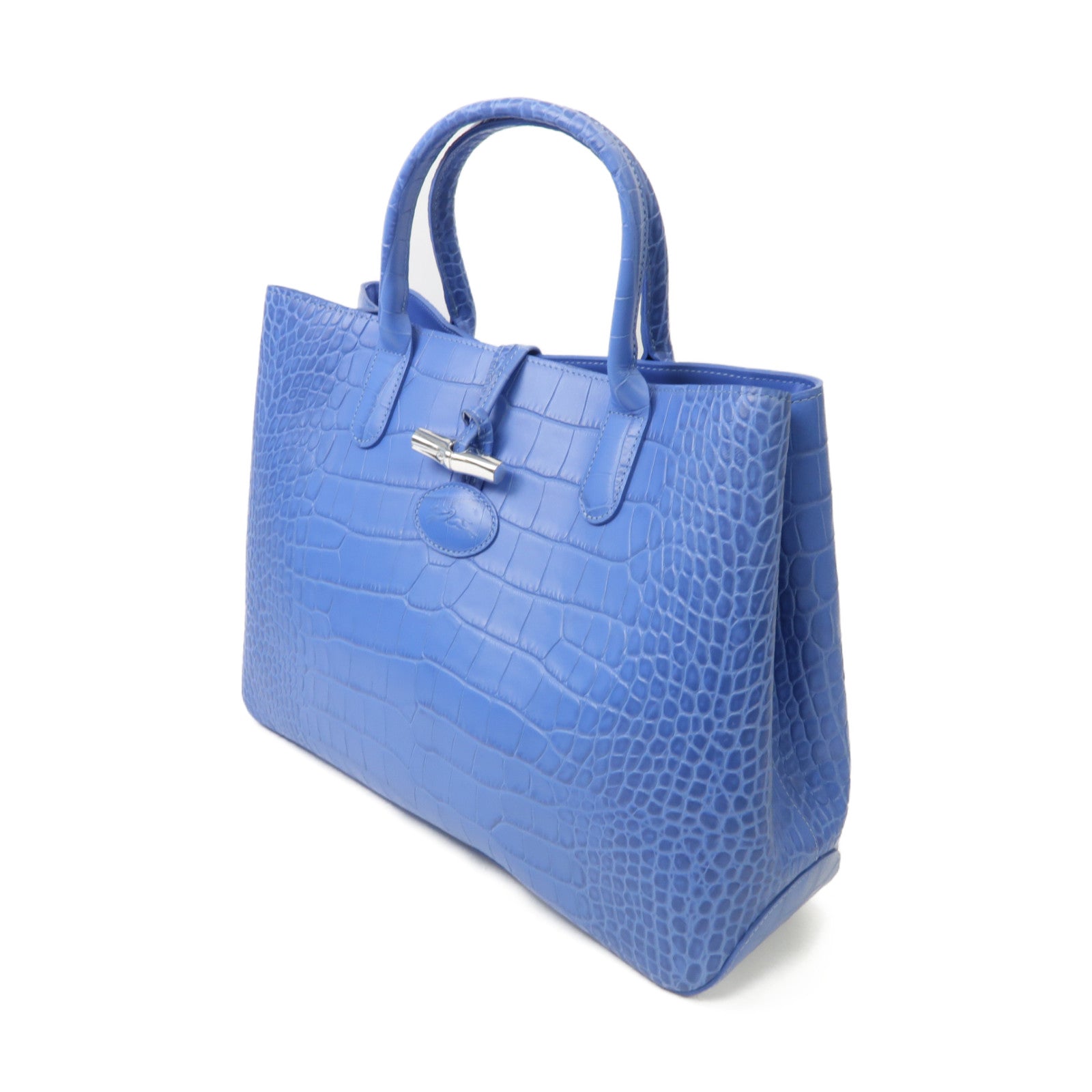 Longchamp 牛皮皮革Tote Bag銀扣手挽袋藍色