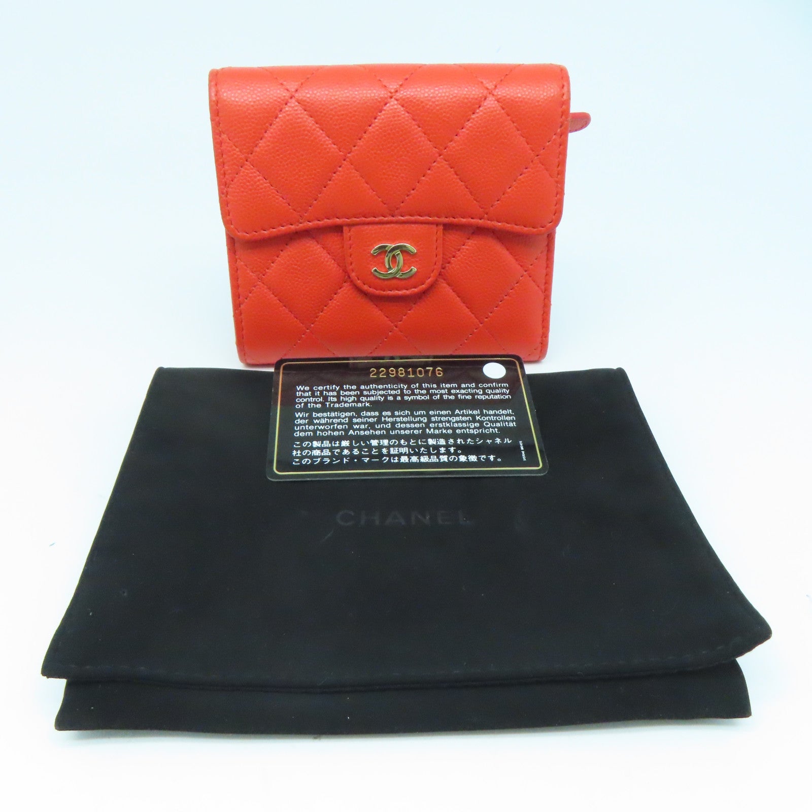 CHANEL 菱格牛皮皮革Wallet金扣钱包红色