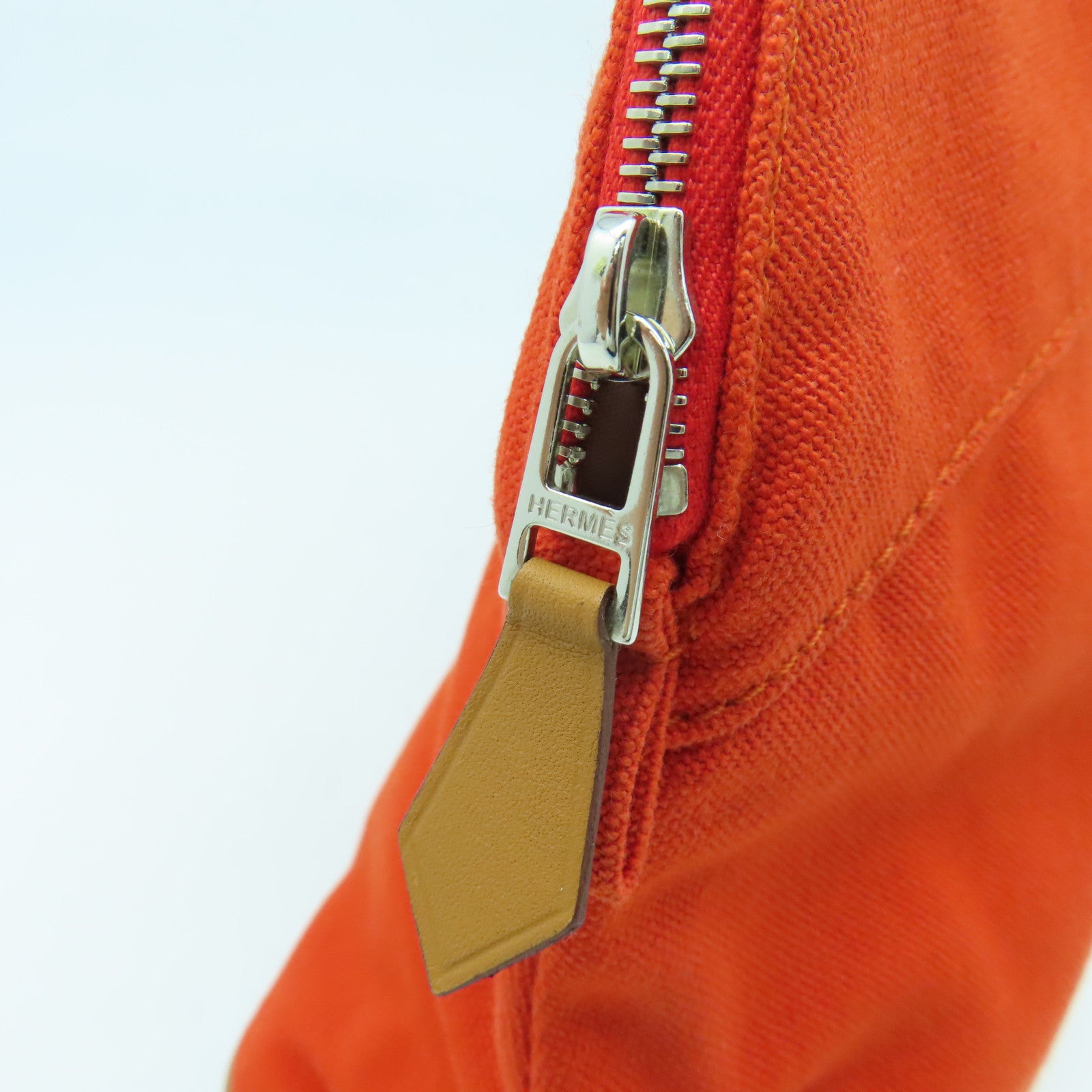 HERMES 帆布Bolide Travel Case銀扣手拿包橙色