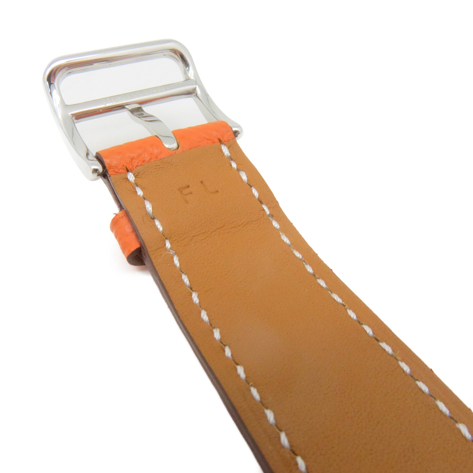 HERMES Heure H Small Watch不锈钢/皮革带手表石英机芯白色/橙色
