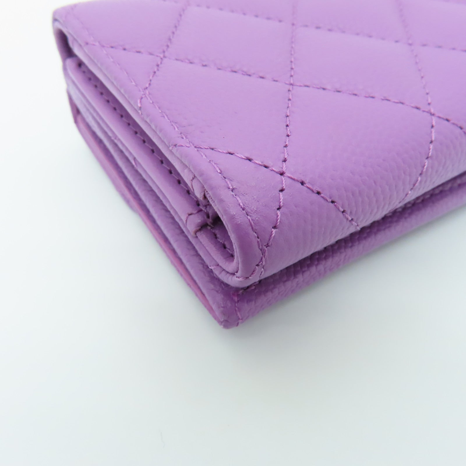 CHANEL 菱格Caviar皮革Wallet金扣錢包紫色