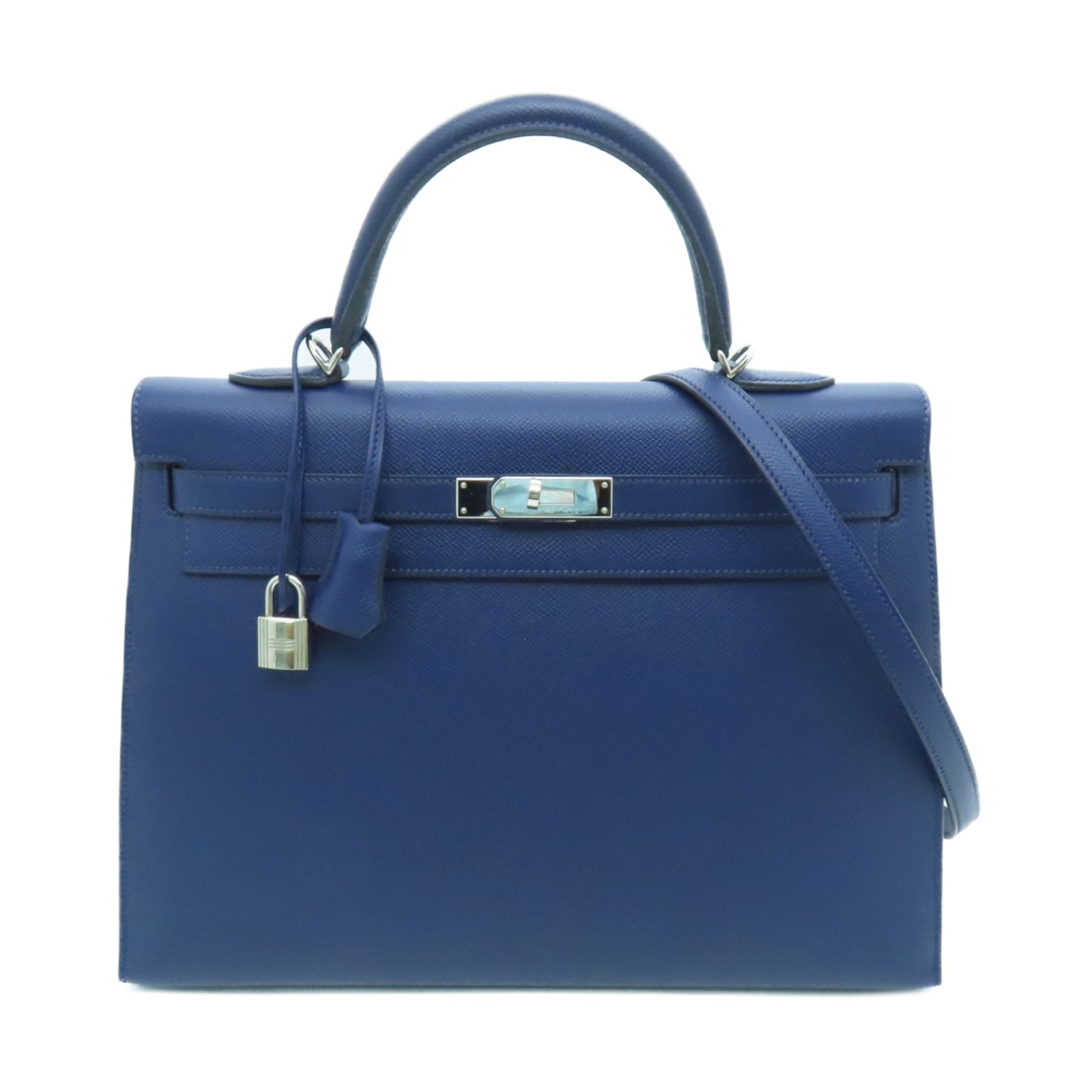 HERMES Veau Epsom皮革Kelly 35银扣手挽肩背两用袋蓝宝石