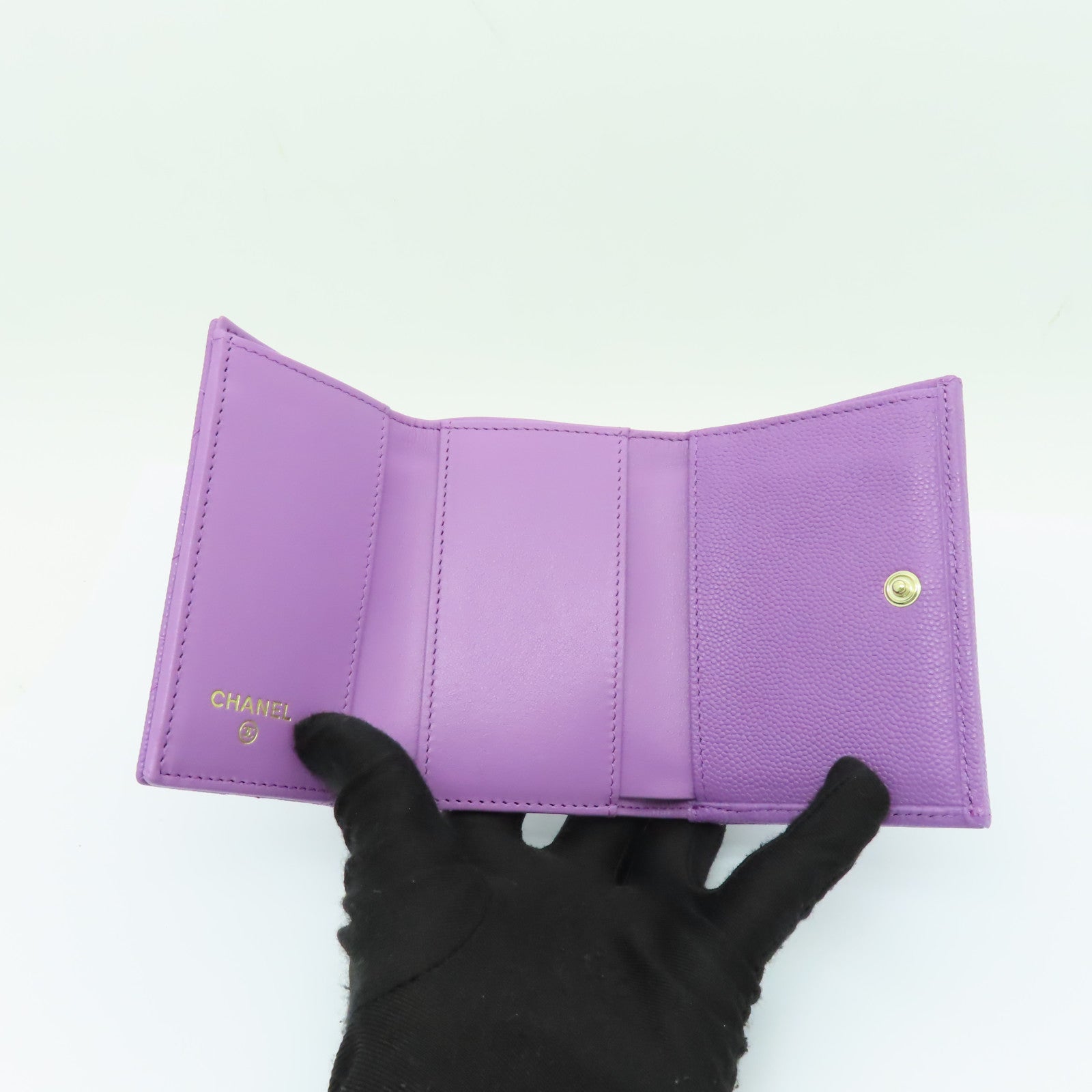 CHANEL 菱格Caviar皮革Wallet金扣錢包紫色