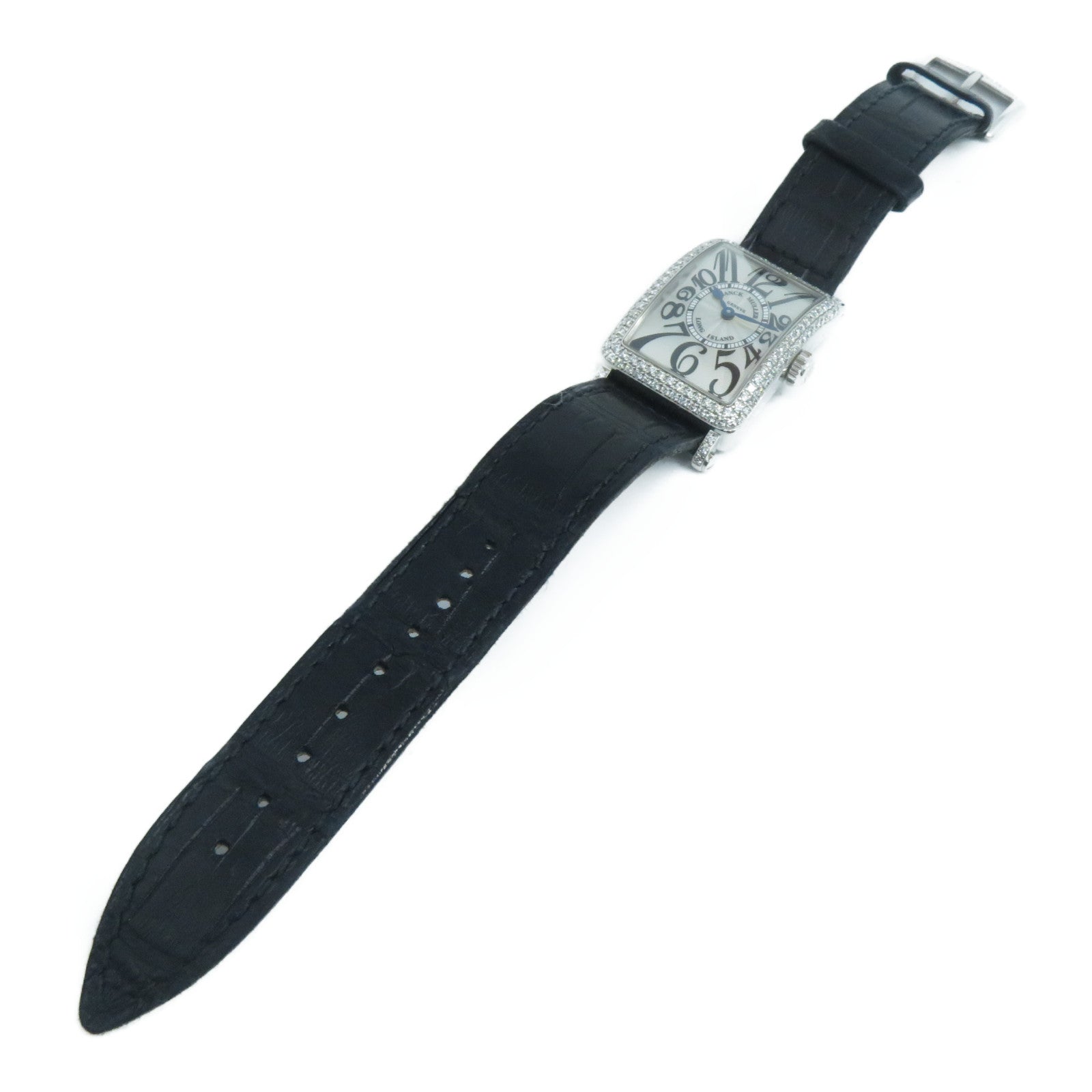 FRANCK MULLER Long Island 18K白金/皮革石英機芯手錶黑色/白色