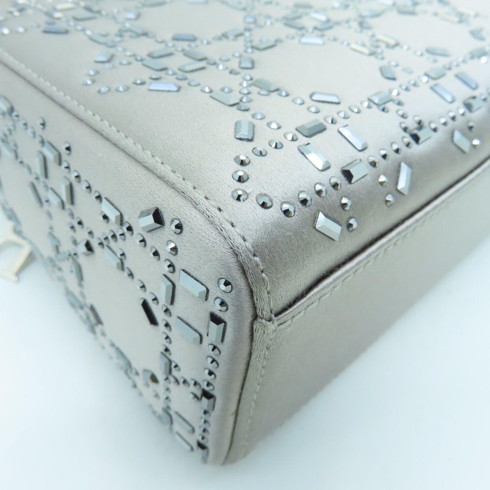 Dior Silk Mini Lady Dior Silver Buckle Handle Shoulder Bag Silver