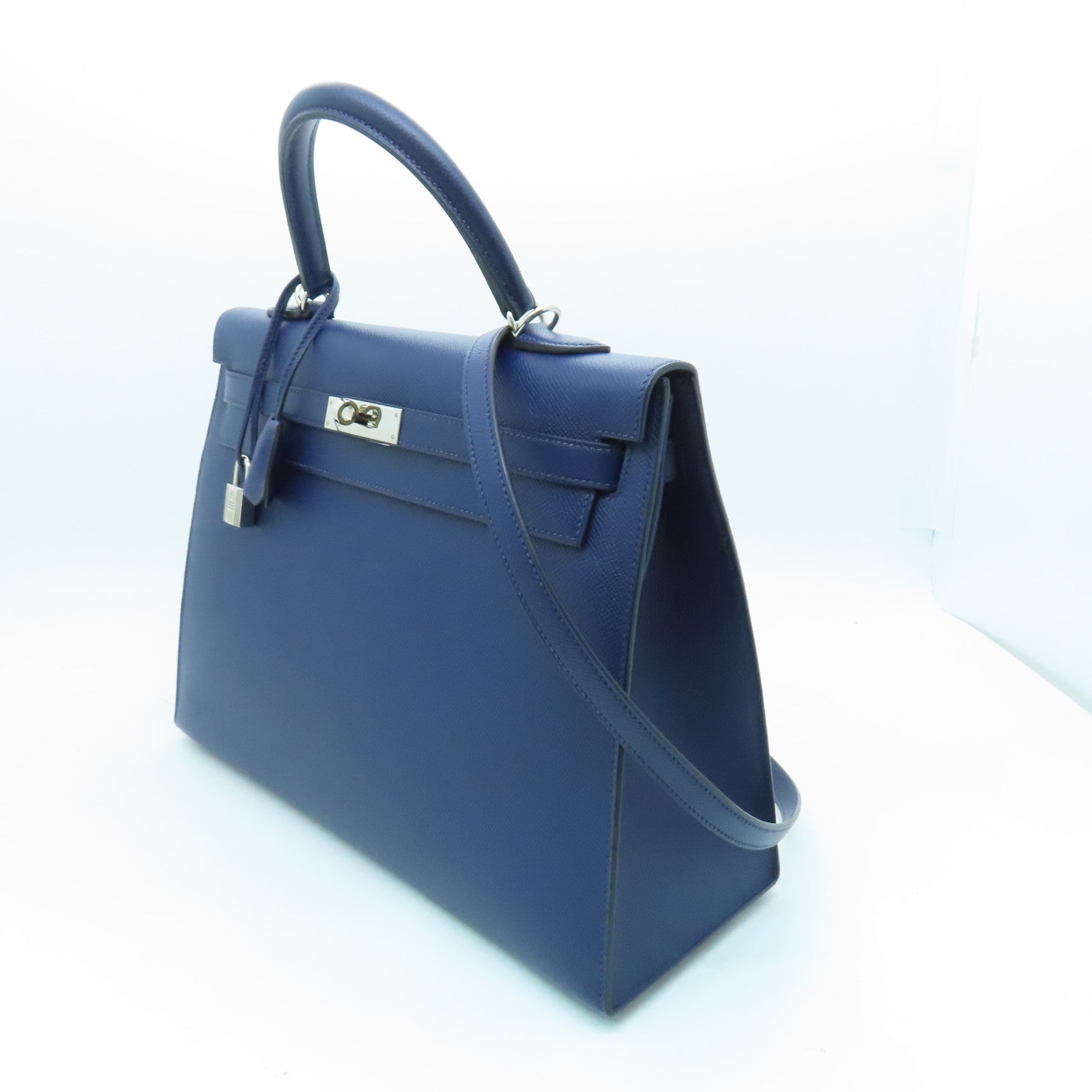 HERMES Veau Epsom皮革Kelly 35银扣手挽肩背两用袋蓝宝石