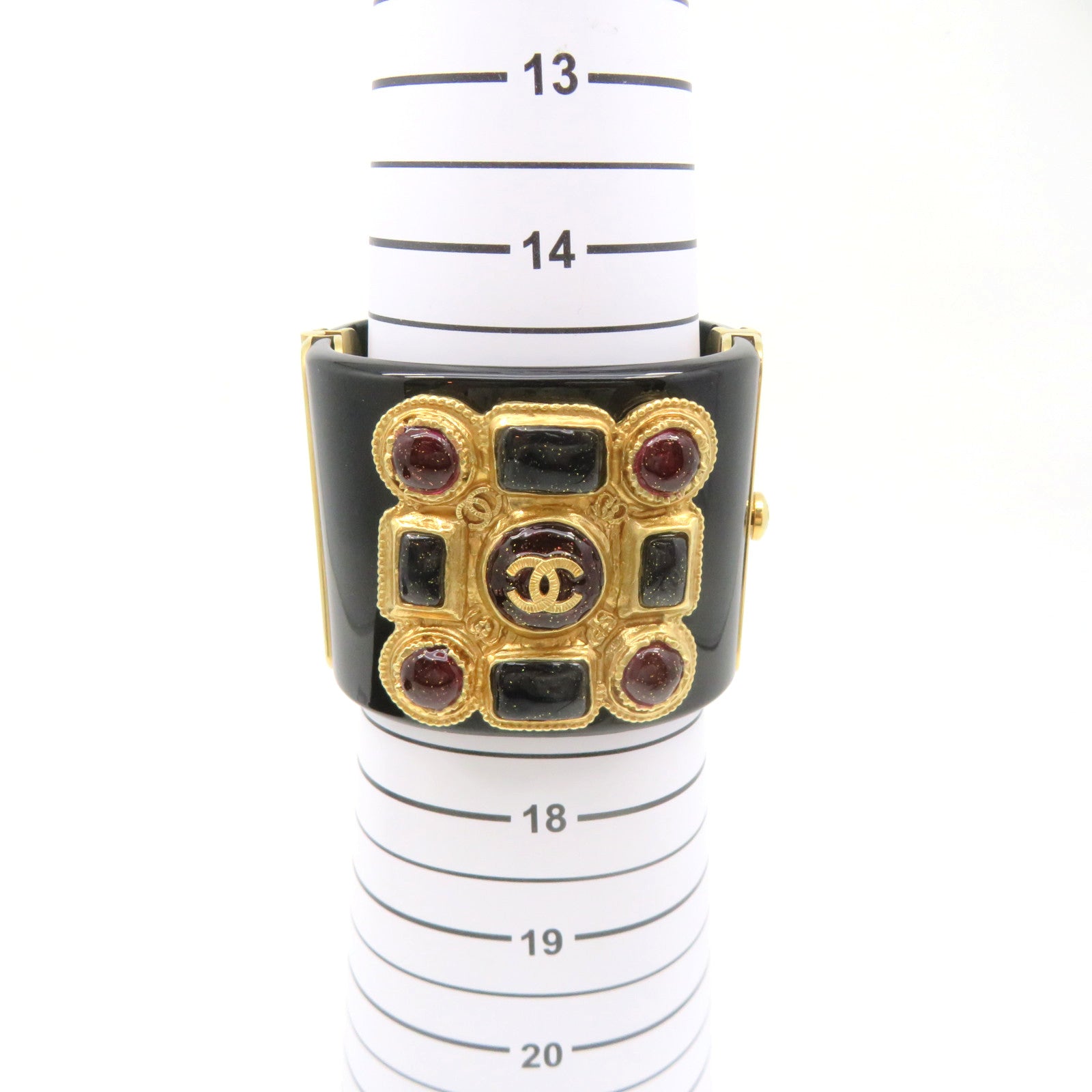 CHANEL Metal/PVC Banlge Bracelet Black/Gold