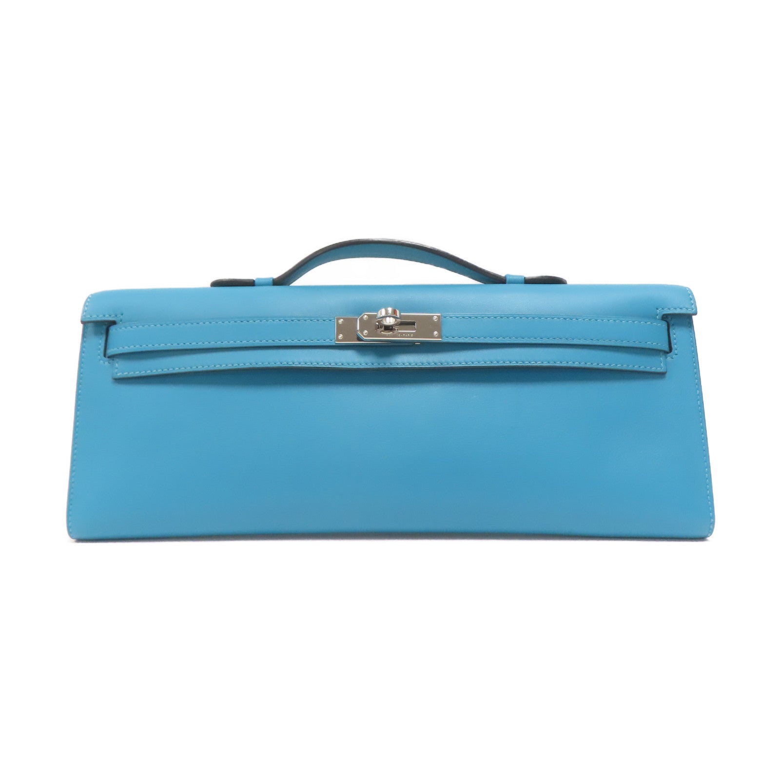 HERMES Swift皮革Kelly Cut金扣手挽袋Blue Paon藍色