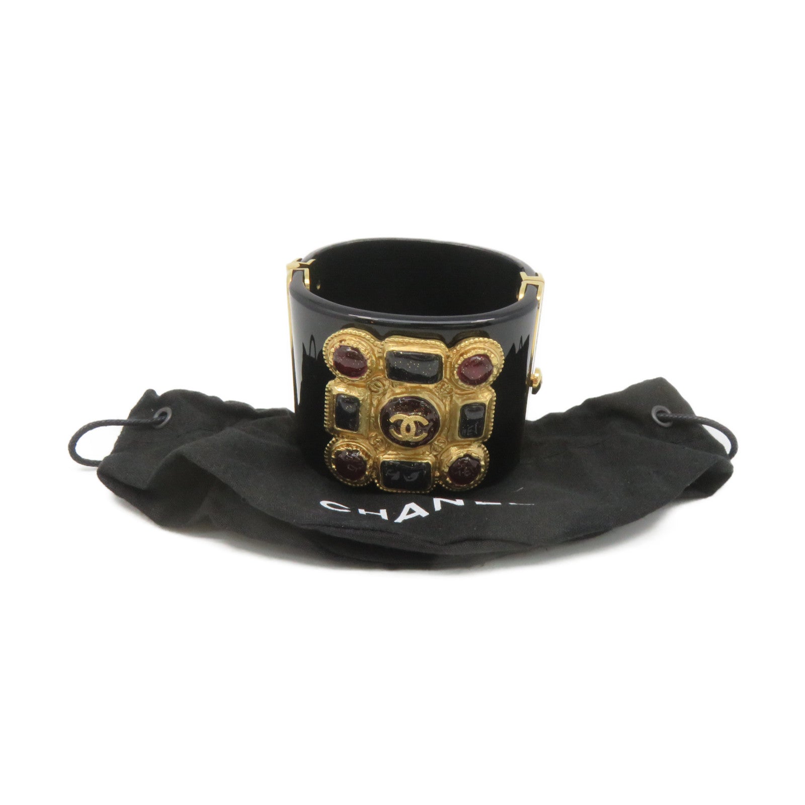 CHANEL Metal/PVC Banlge Bracelet Black/Gold