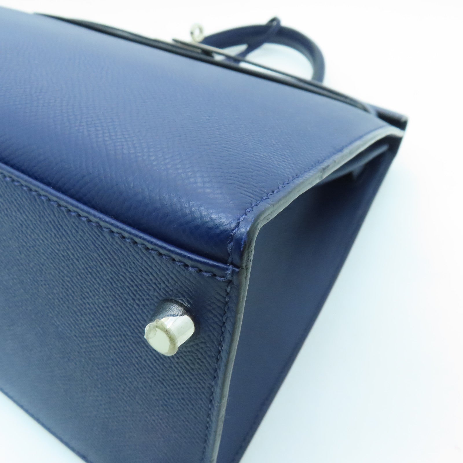 HERMES Veau Epsom皮革Kelly 35银扣手挽肩背两用袋蓝宝石