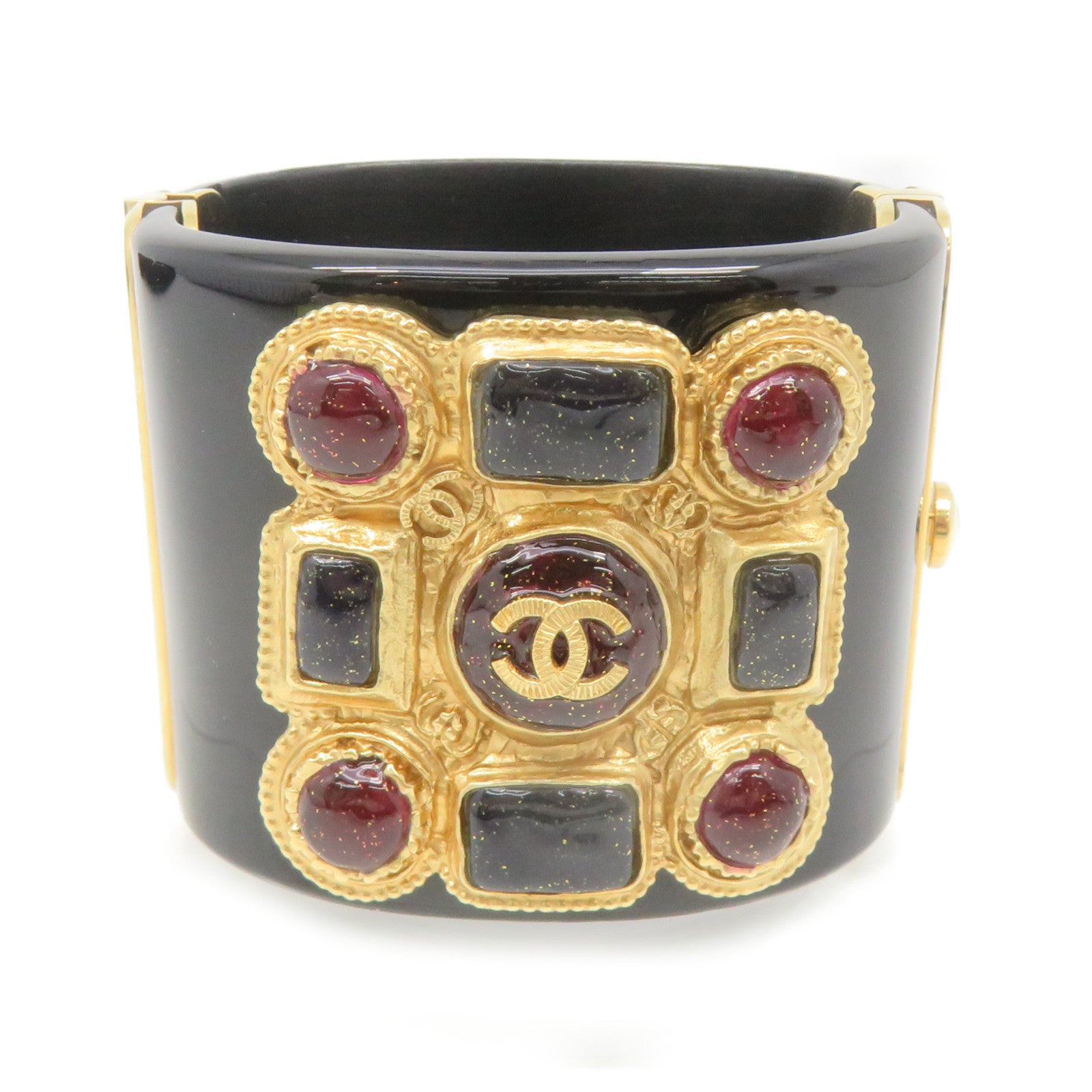CHANEL Metal/PVC Banlge Bracelet Black/Gold