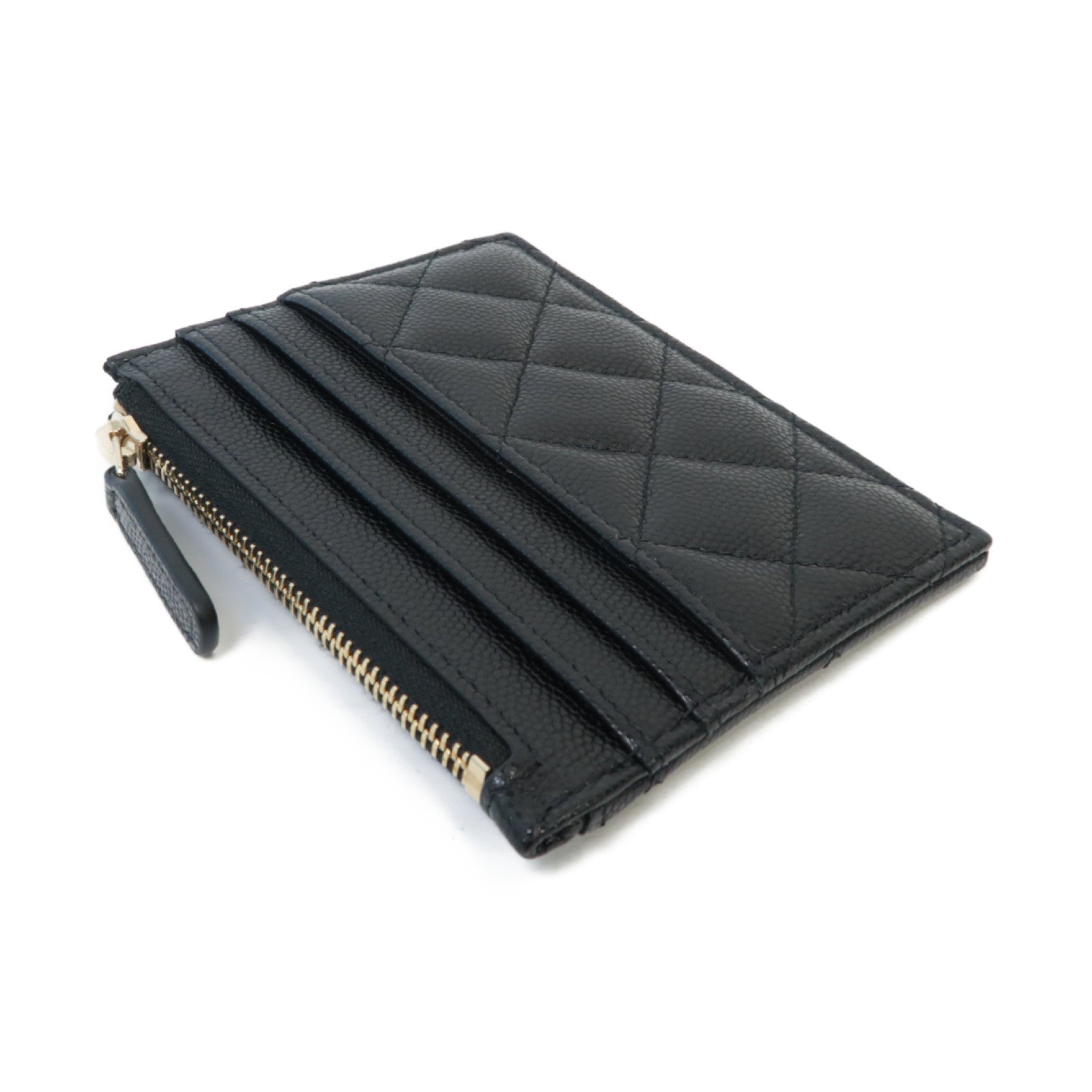 CHANEL 菱格Caviar皮革Card Case金扣卡片套黑色