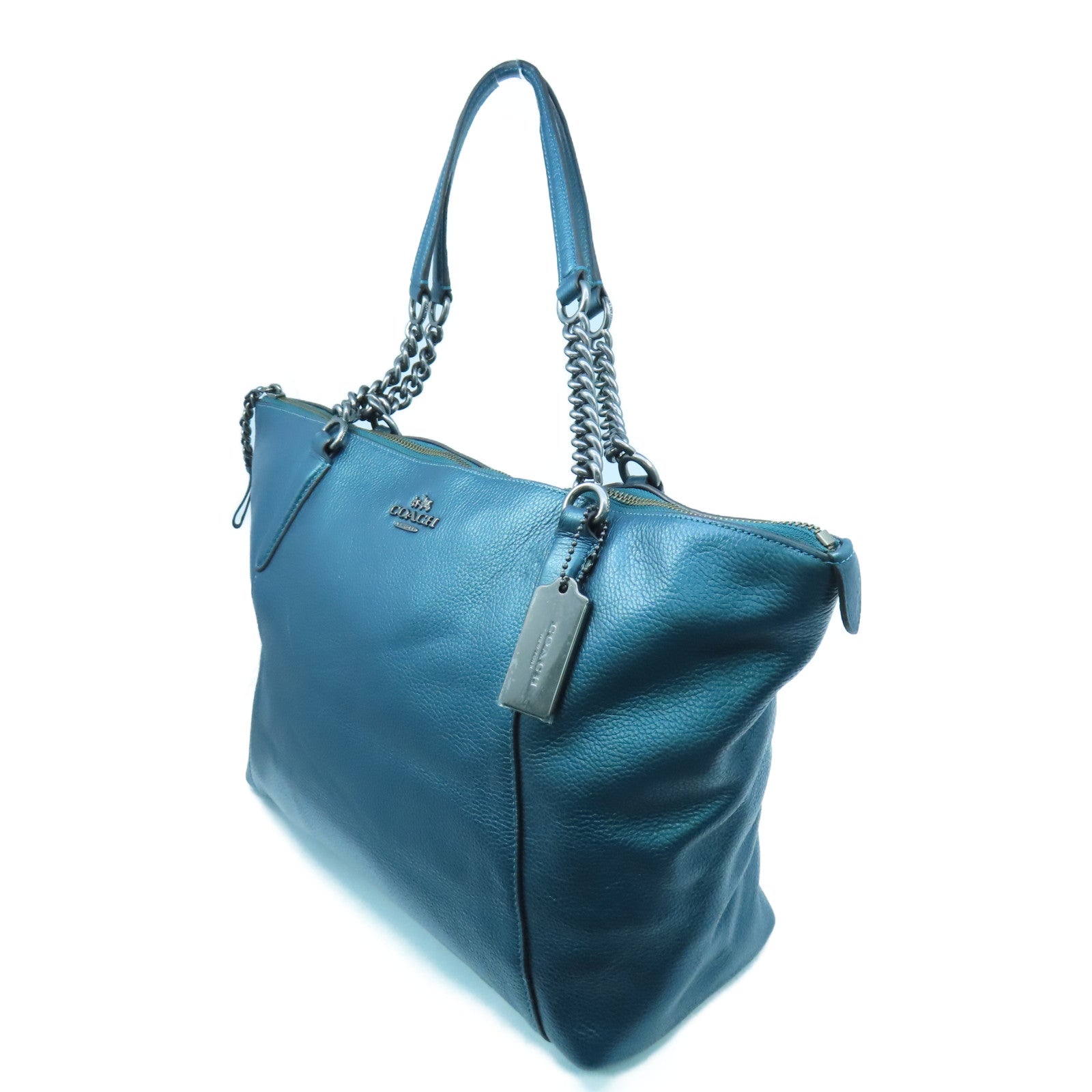 COACH 牛皮皮革Chain Shoulder Bag银扣链带肩背袋蓝色