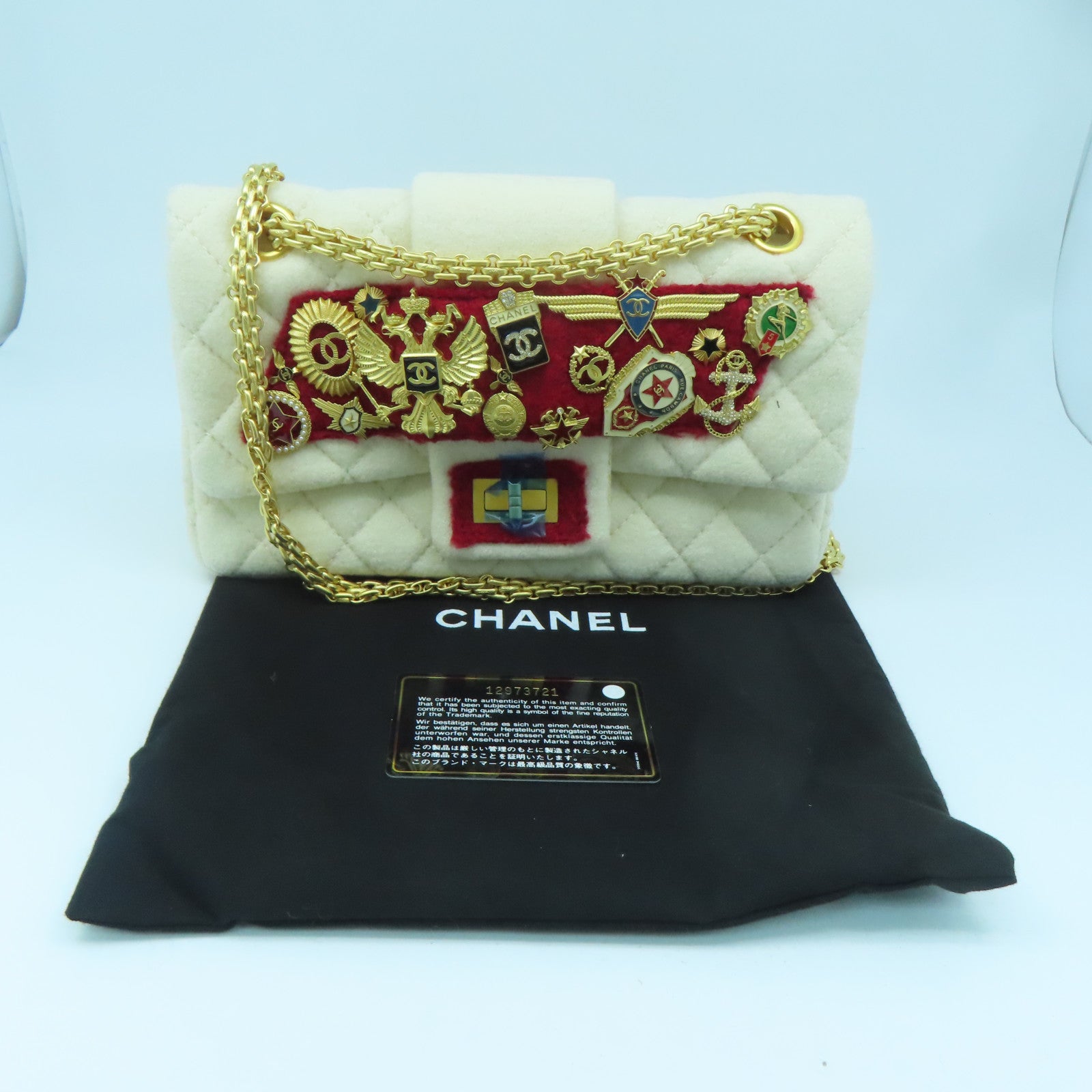 CHANEL Rhombus Blanket Chain Shoulder Bag Gold Buckle Chain Belt Shoulder Bag Beige/Red