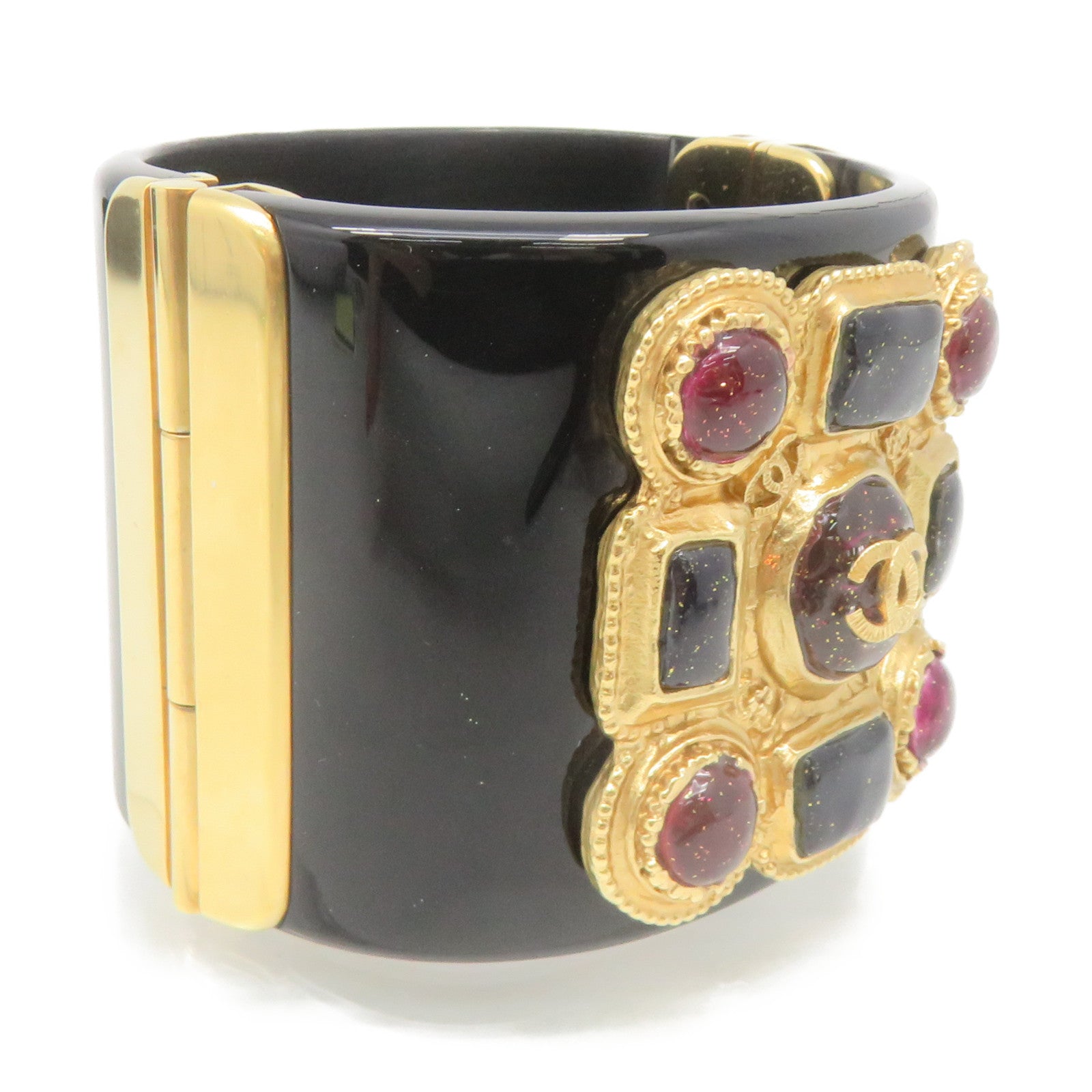 CHANEL Metal/PVC Banlge Bracelet Black/Gold