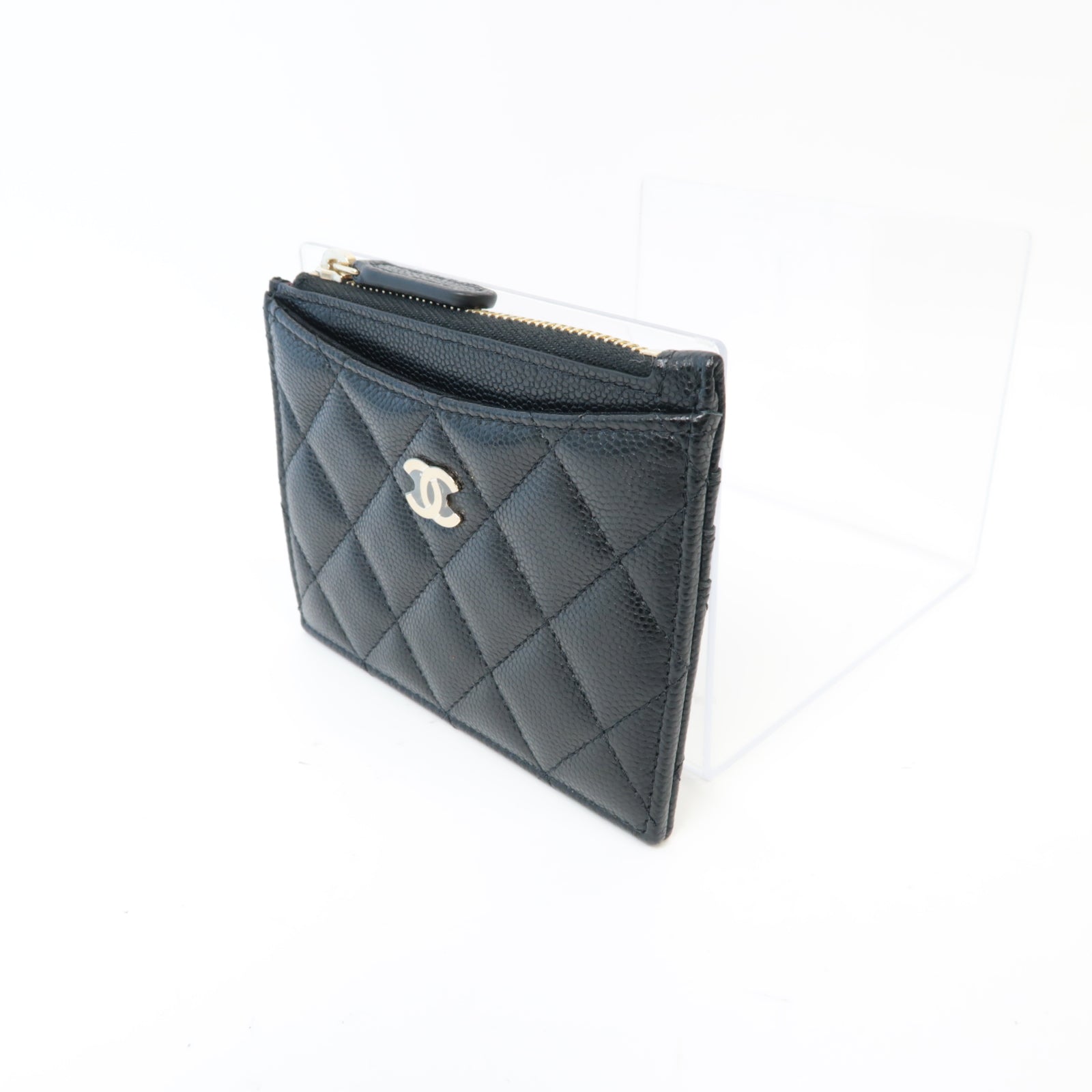 CHANEL 菱格Caviar皮革Card Case金扣卡片套黑色