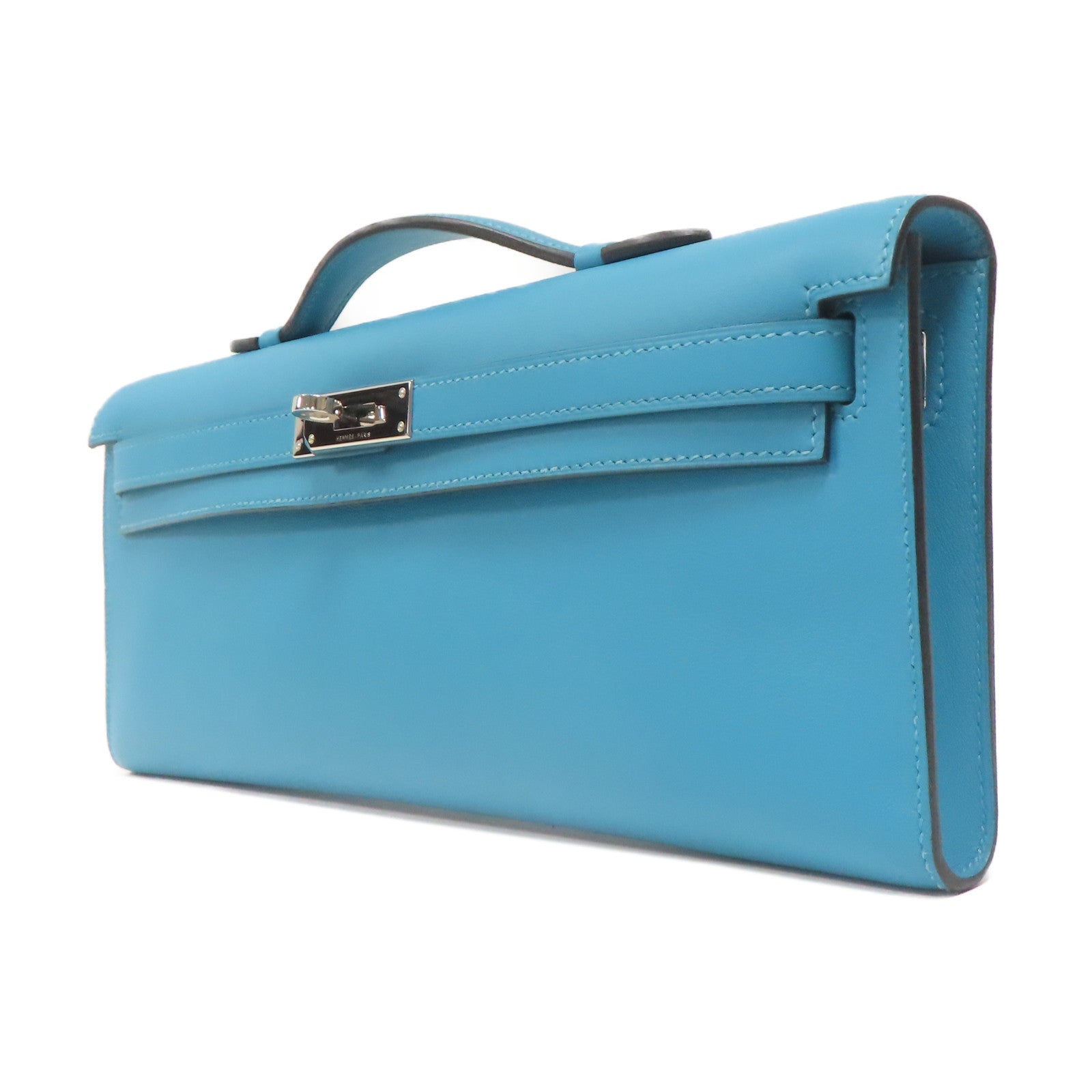 HERMES Swift皮革Kelly Cut金扣手挽袋Blue Paon藍色