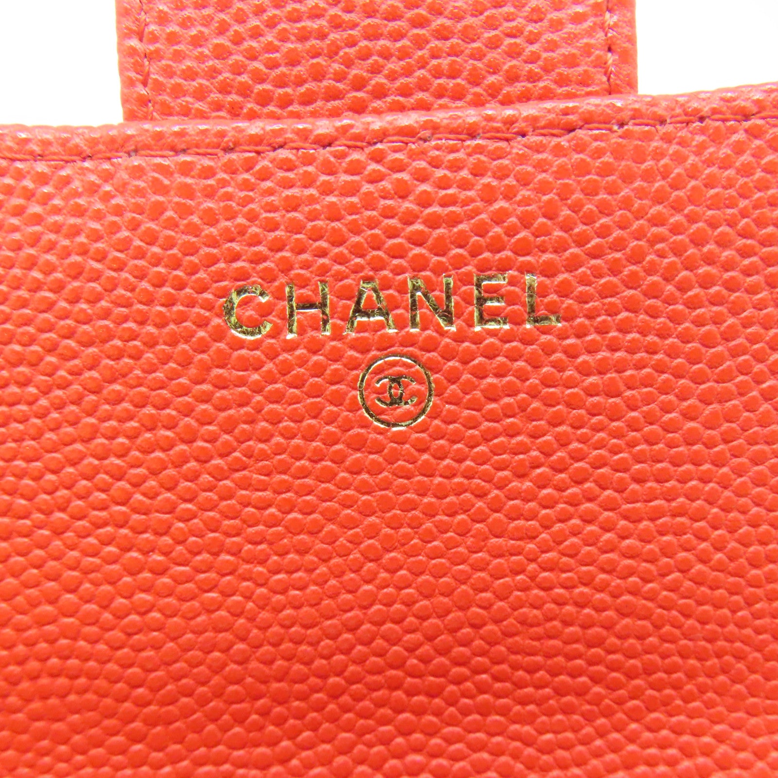 CHANEL 菱格牛皮皮革Wallet金扣钱包红色