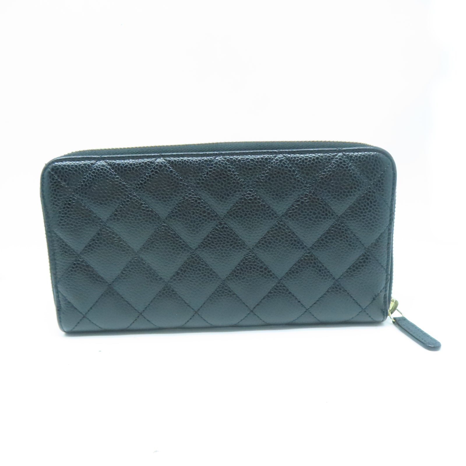 CHANEL 菱格牛皮皮革Zipper Long Wallet金扣長錢包黑色
