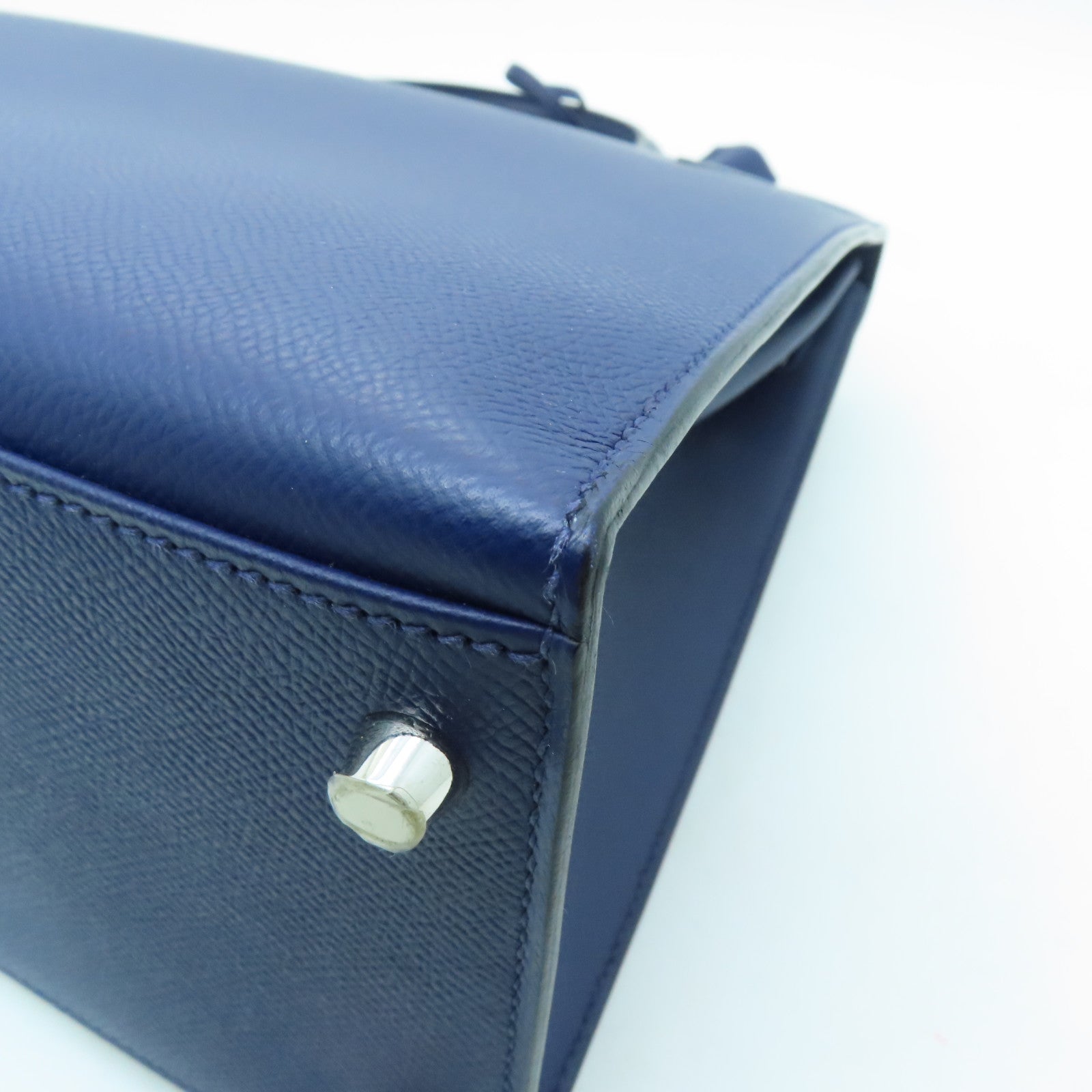 HERMES Veau Epsom皮革Kelly 35银扣手挽肩背两用袋蓝宝石