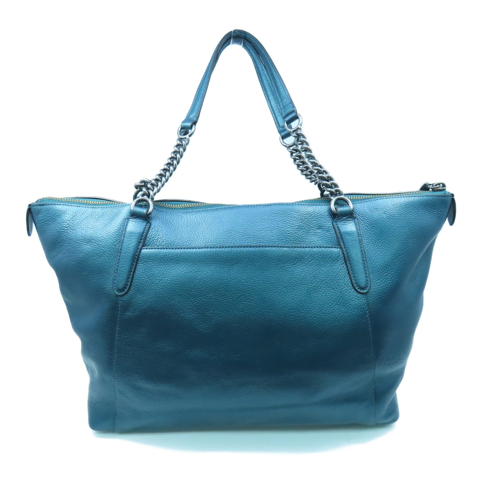 COACH 牛皮皮革Chain Shoulder Bag银扣链带肩背袋蓝色