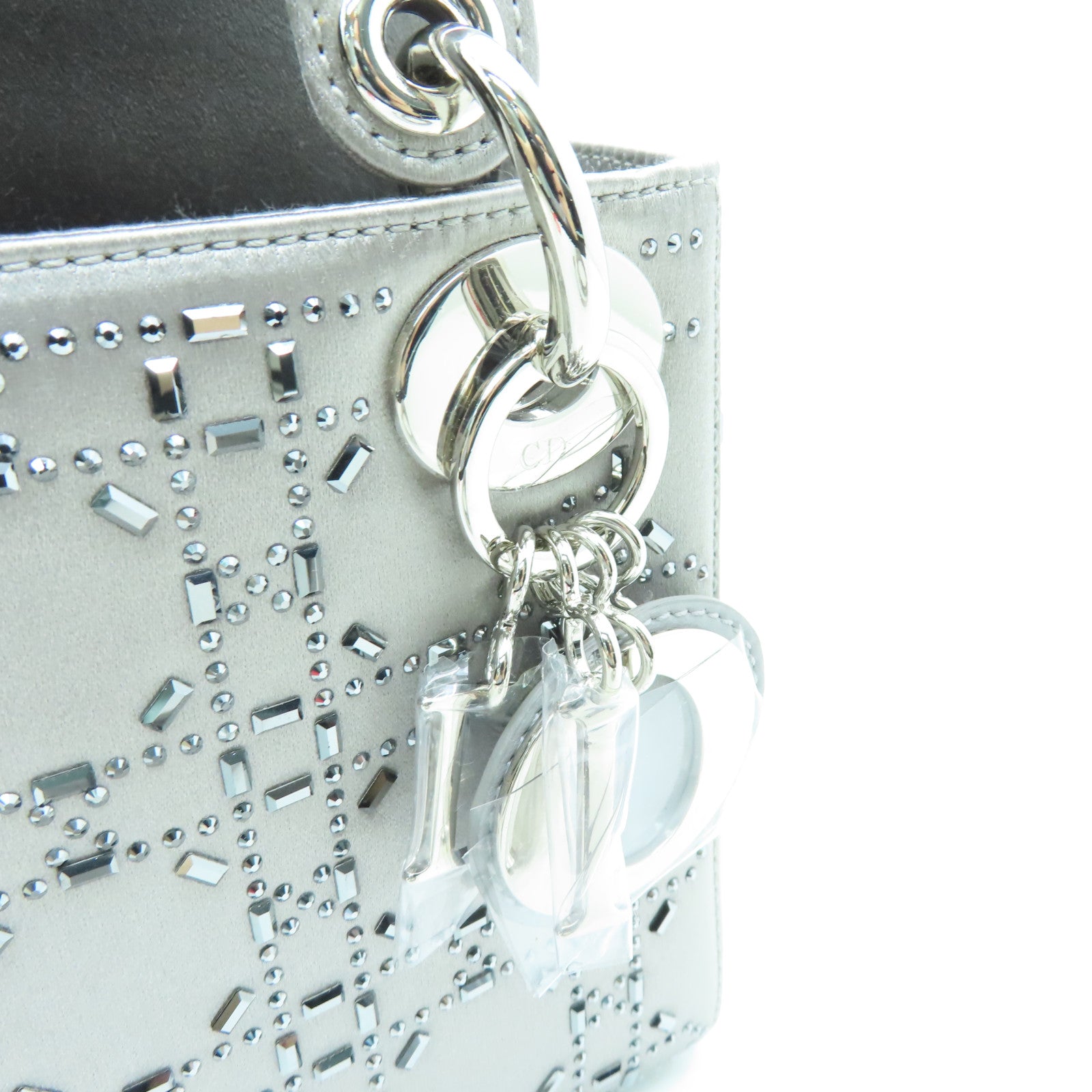 Dior Silk Mini Lady Dior Silver Buckle Handle Shoulder Bag Silver