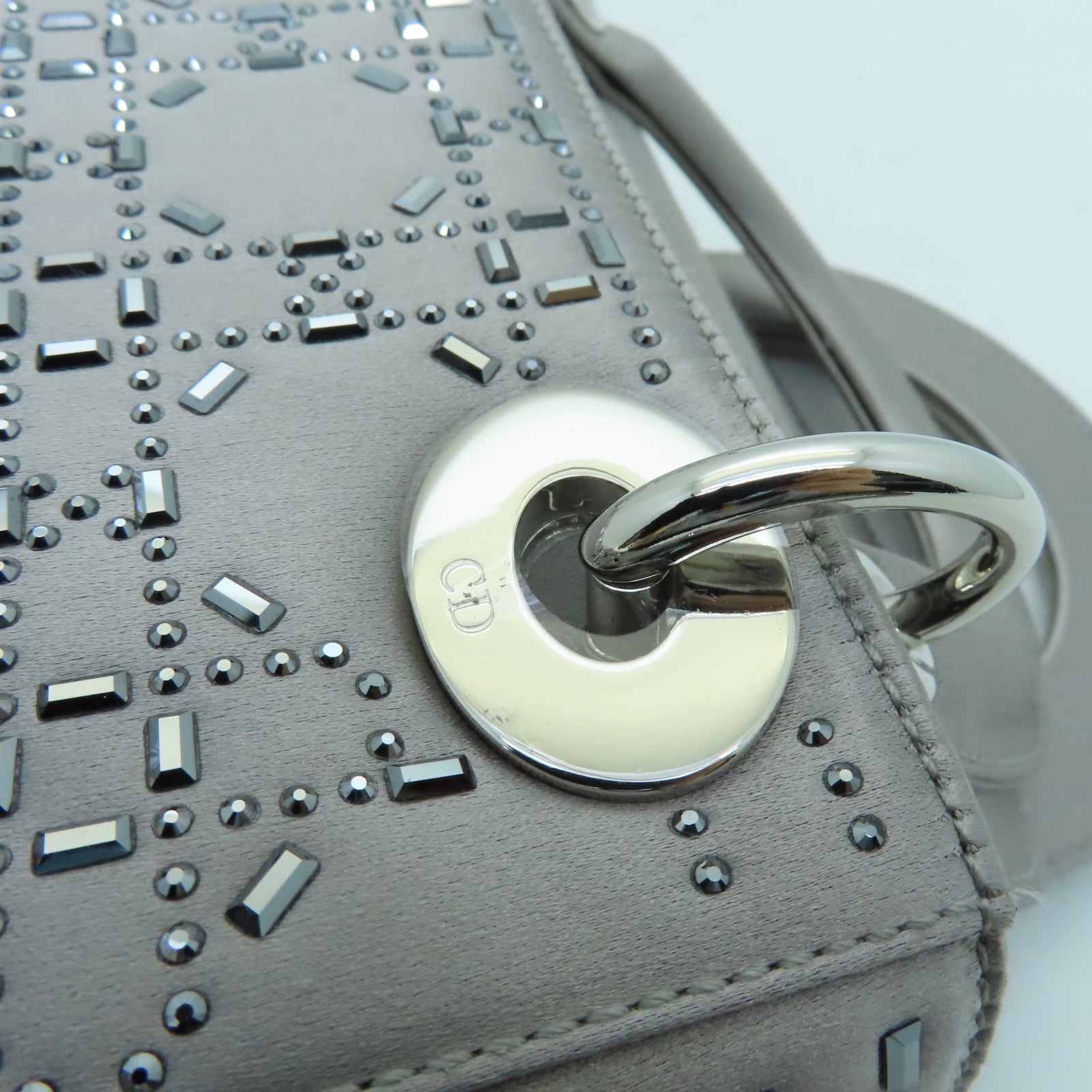 Dior Silk Mini Lady Dior Silver Buckle Handle Shoulder Bag Silver