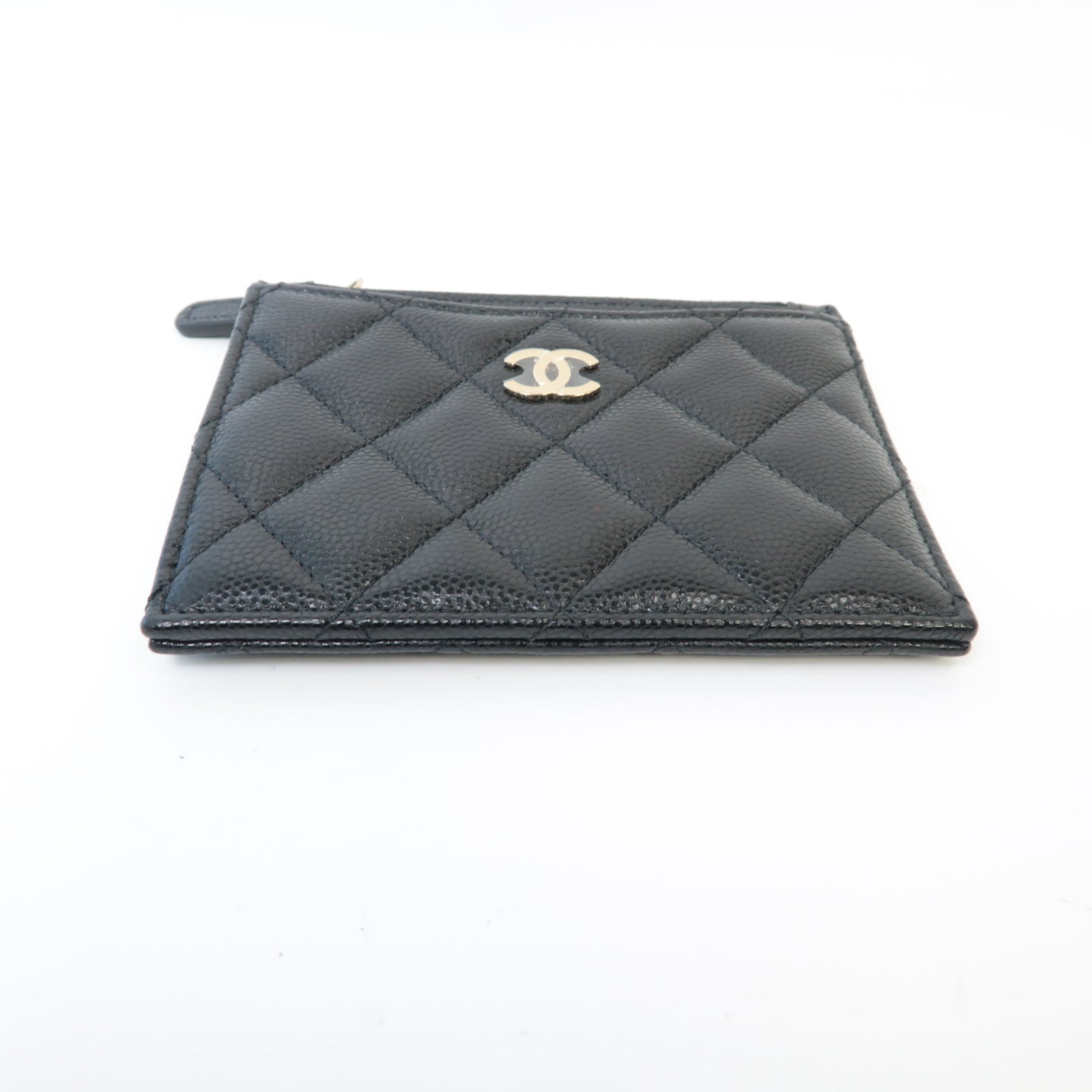 CHANEL 菱格Caviar皮革Card Case金扣卡片套黑色