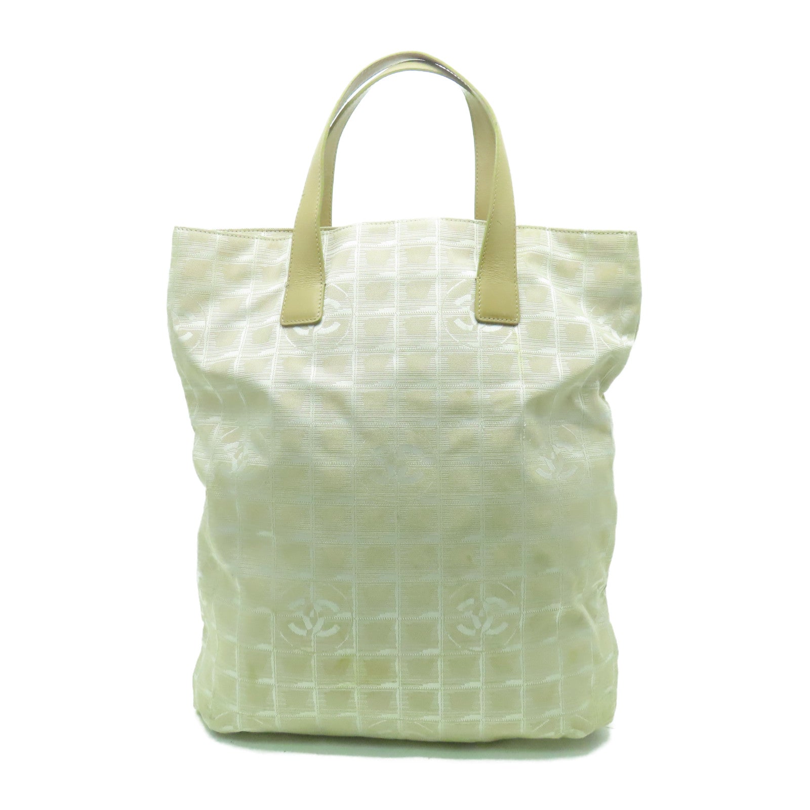 CHANEL 帆布New Travel Line 銀扣手挽袋米色