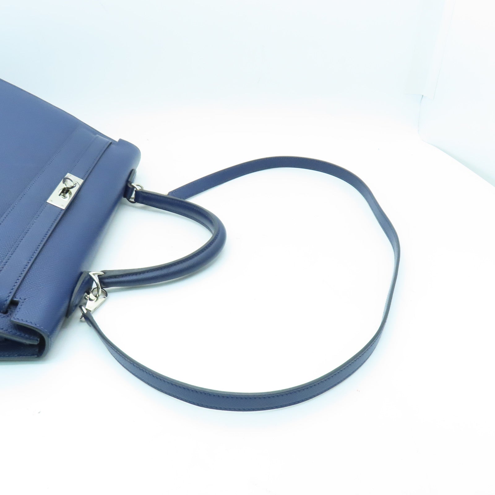 HERMES Veau Epsom皮革Kelly 35银扣手挽肩背两用袋蓝宝石