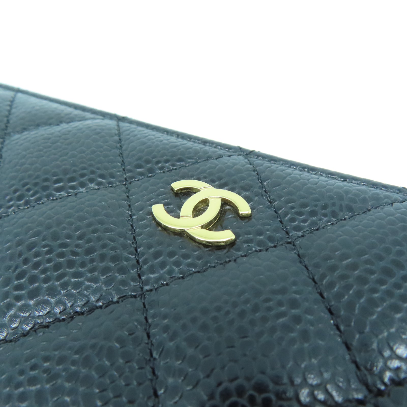 CHANEL 菱格牛皮皮革Zipper Long Wallet金扣長錢包黑色