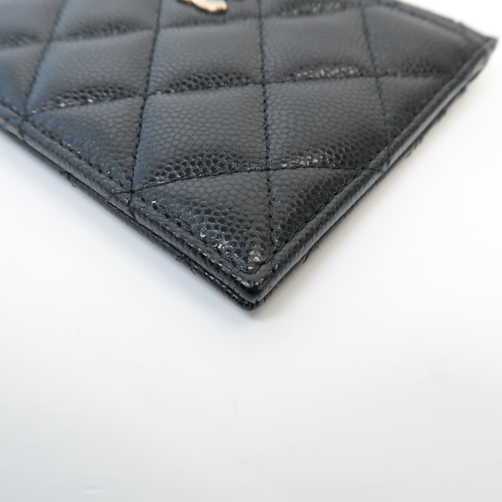 CHANEL 菱格Caviar皮革Card Case金扣卡片套黑色