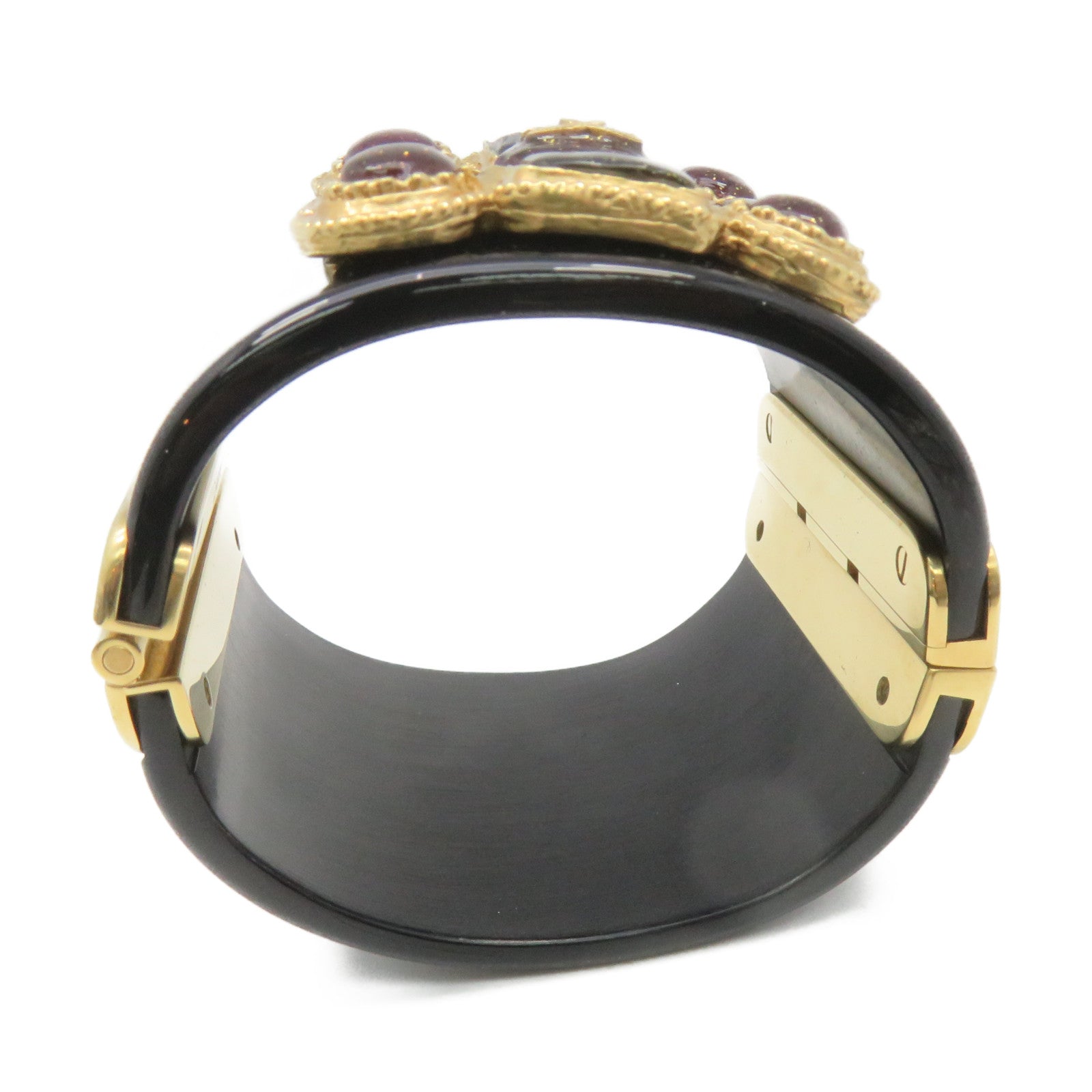 CHANEL Metal/PVC Banlge Bracelet Black/Gold