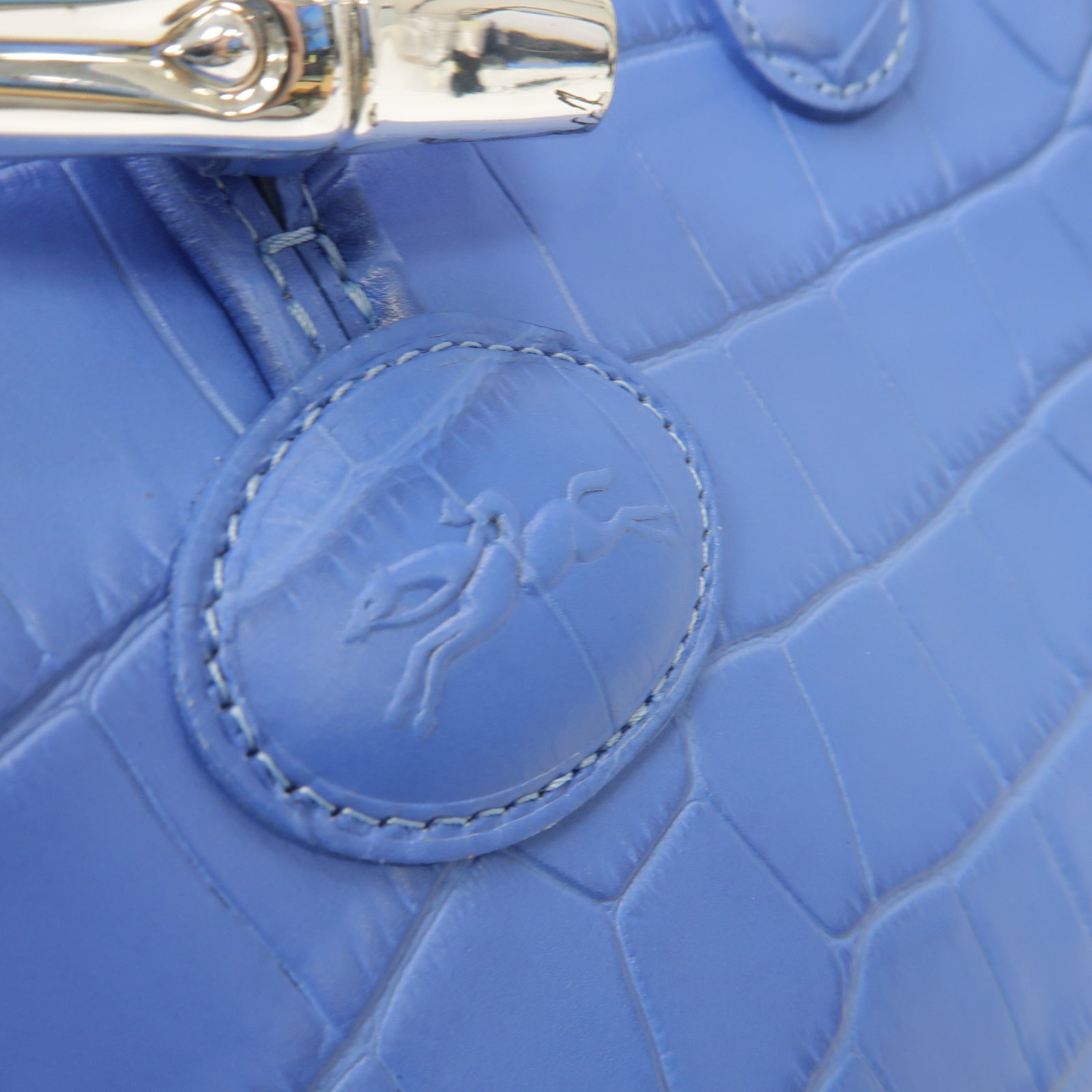 Longchamp 牛皮皮革Tote Bag銀扣手挽袋藍色