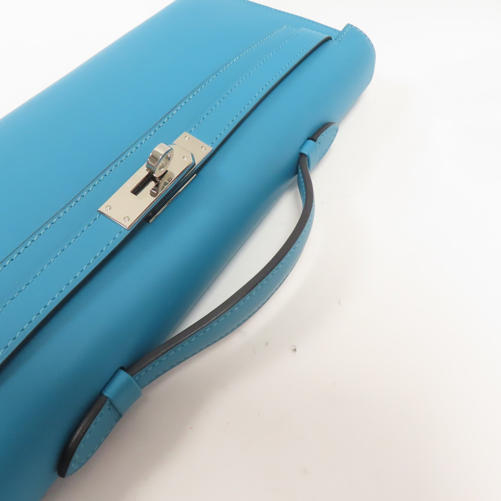 HERMES Swift皮革Kelly Cut金扣手挽袋Blue Paon藍色