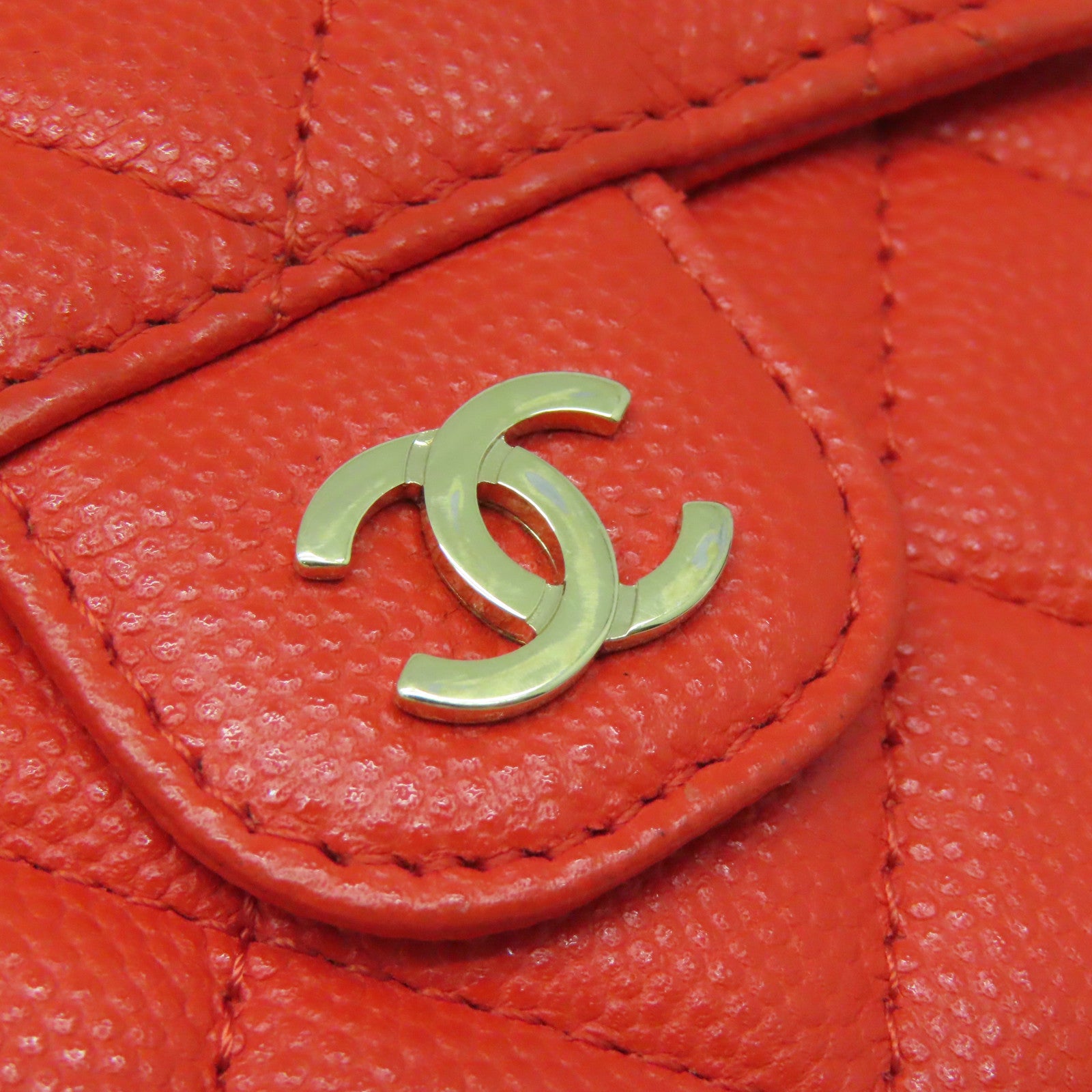 CHANEL 菱格牛皮皮革Wallet金扣钱包红色